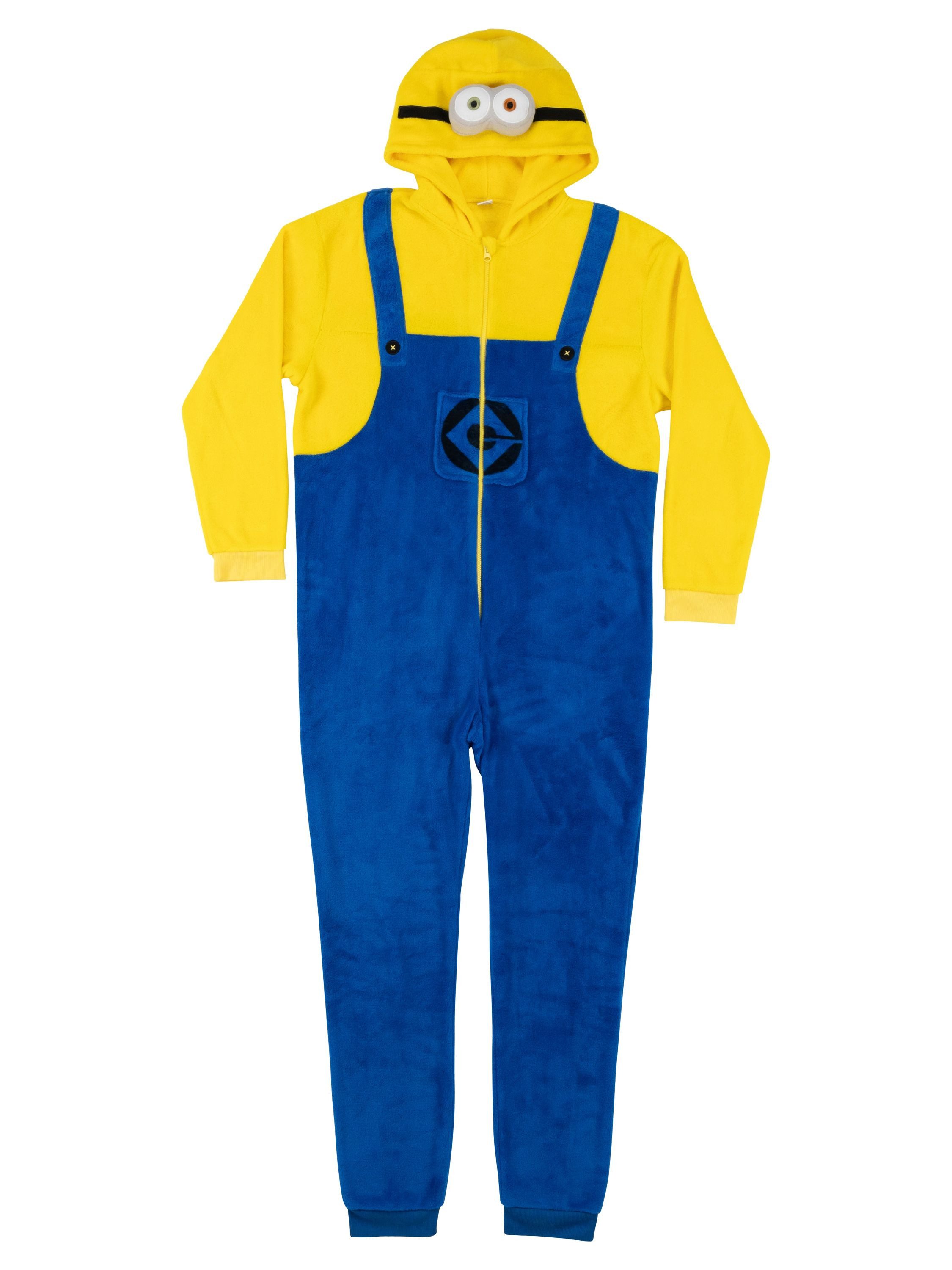 United Labels® Kostüm Minions Kostüm Overall mit Kapuze Onesie Jumpsuit Einteiler Karneval