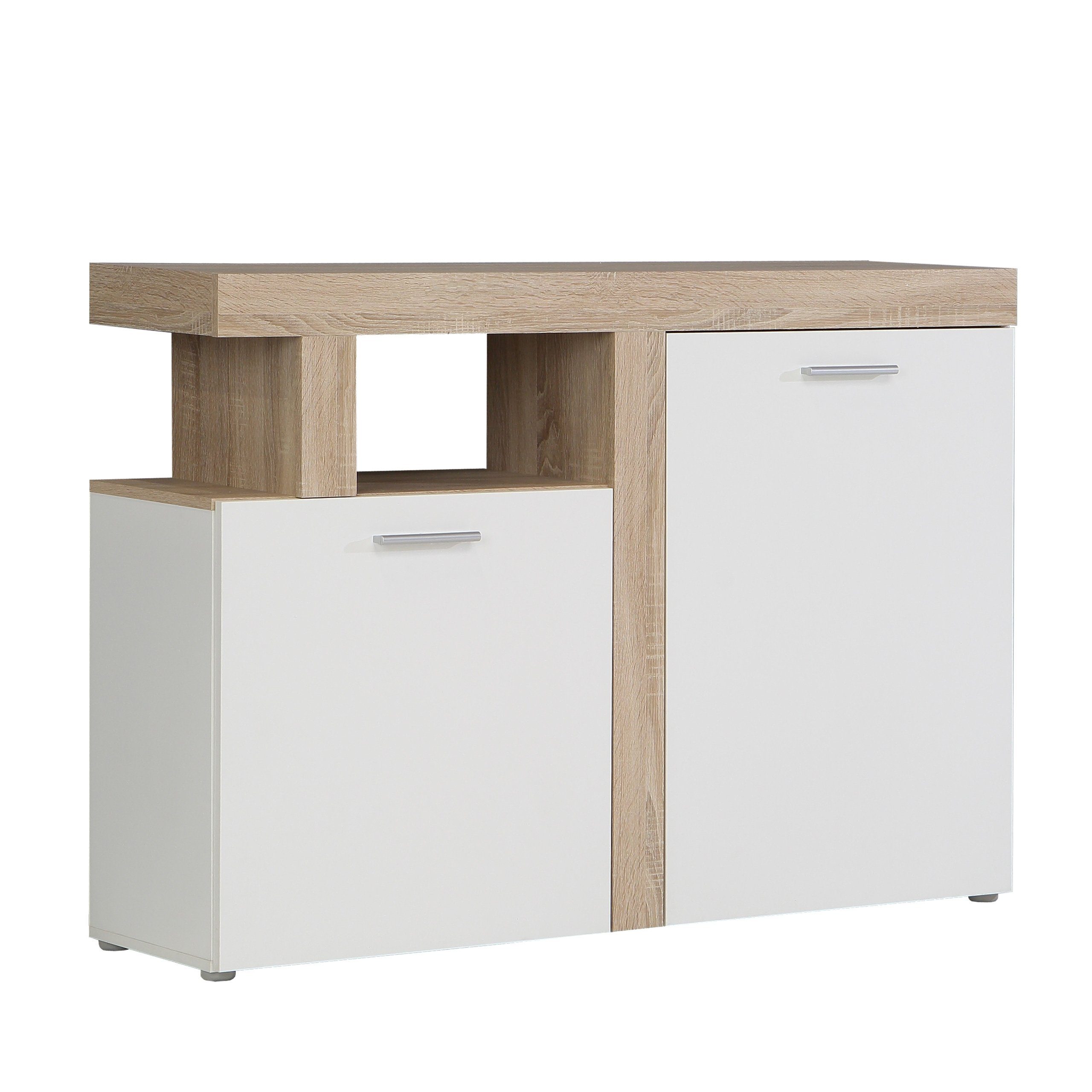 Newroom Kommode Eileen, Kommode Sonoma Eiche und Weiß Skandi Modern Sideboard Highboard