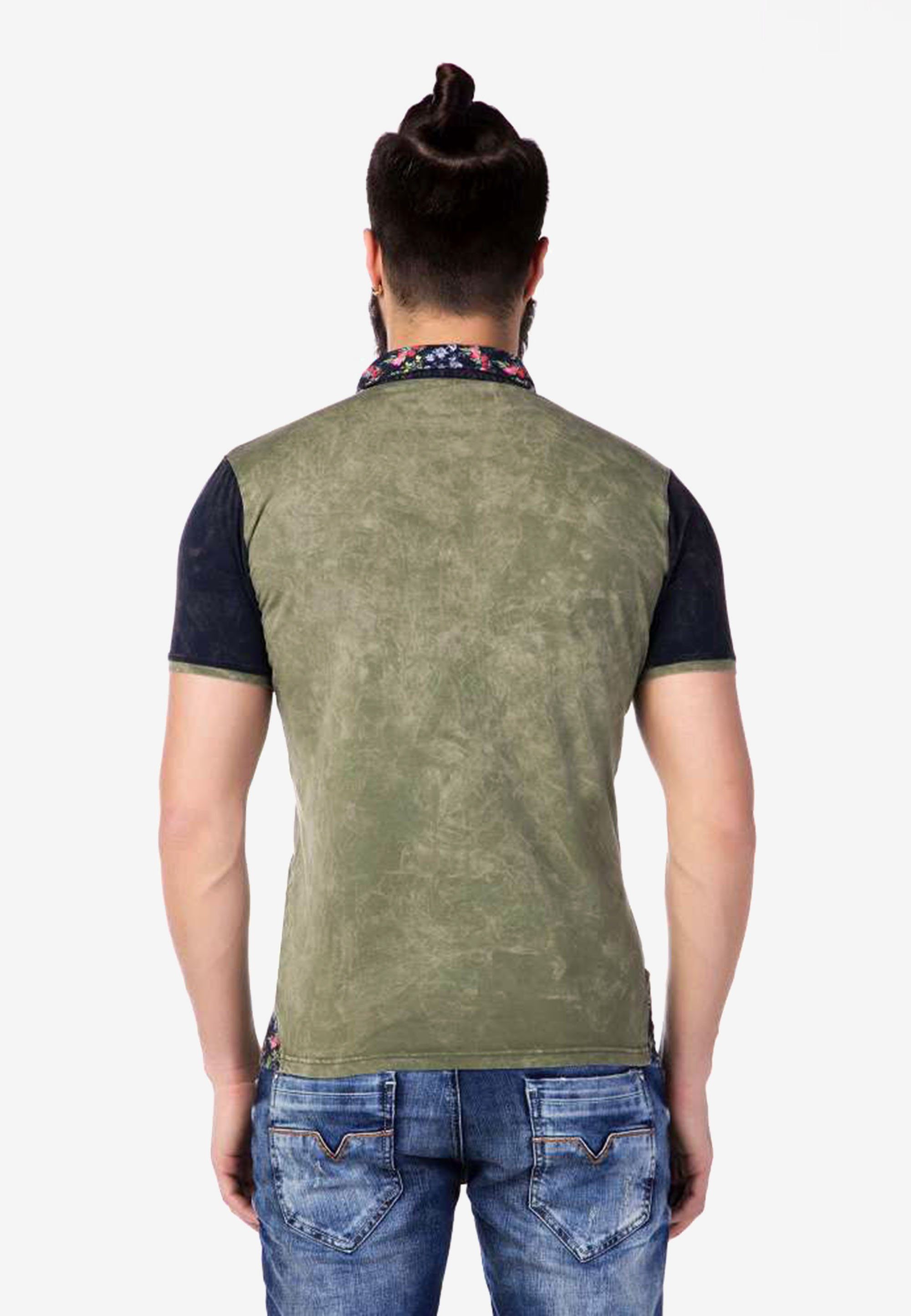 Cipo & Baxx Poloshirt Color-Blocking-Stil im khaki-schwarz