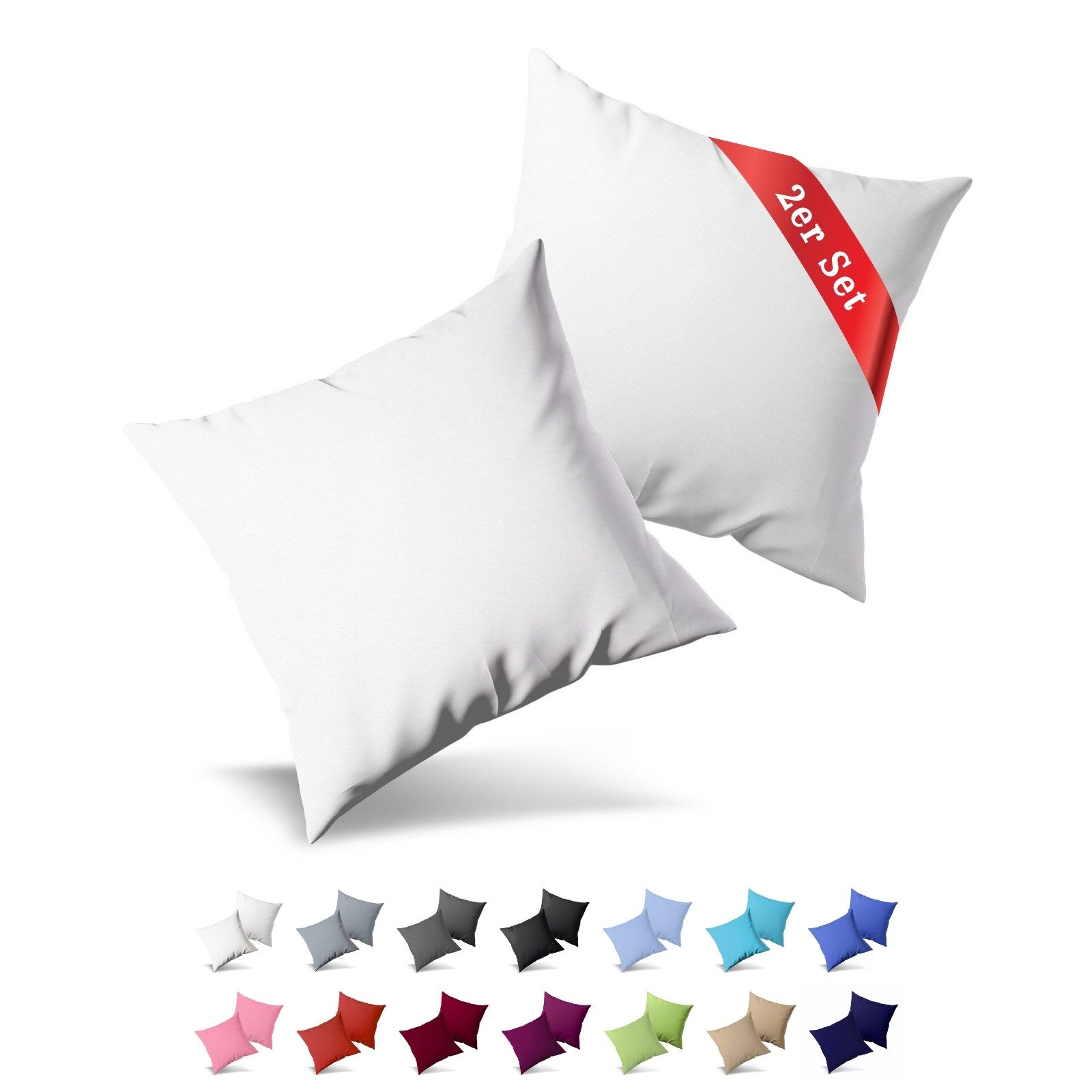 Buymax Kissenbezüge Kissenbezug 100% Baumwolle Premium Jersey, (2 Stück), Kissenhüllen, Reißverschluss, atmungsaktiv, unifarben, einfarbig