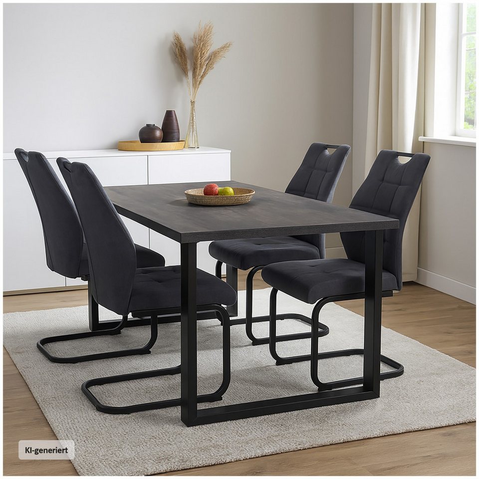 HTI-Living Esszimmerstuhl Modernes 4er Set dunkelgraue Schwingstühle (Set, 4 St), Esszimmerstuhl Freischwinger Samt