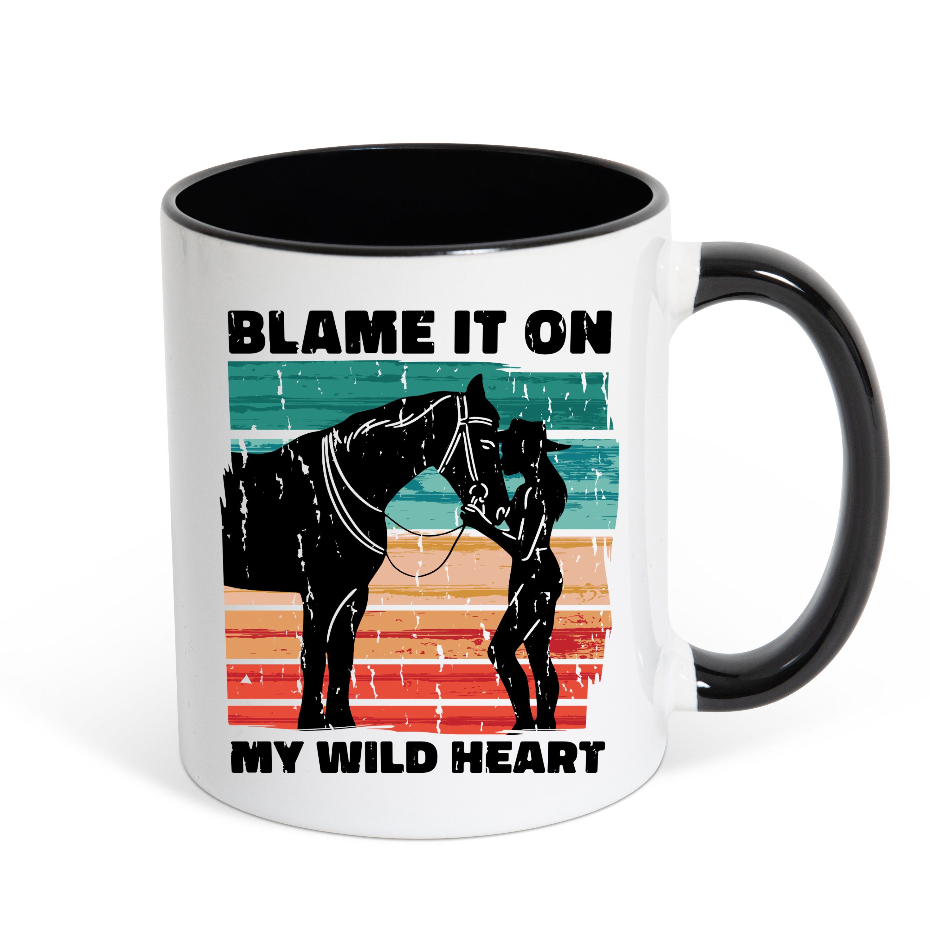 Designz Tasse Weiss/Schwarz Pferde Geschenk, Pferd Motiv mit Kaffeetasse On Wild Blame Youth Heart Keramik, It My