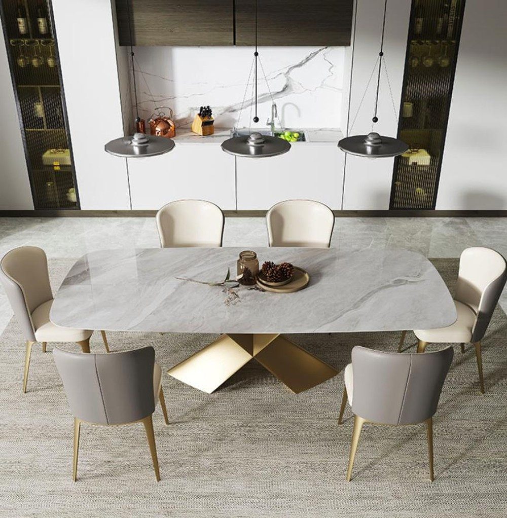 JVmoebel Esstisch Eleganter Tisch aus Edelstahl mit Steinplatte für Esszimmer, Made in Europa