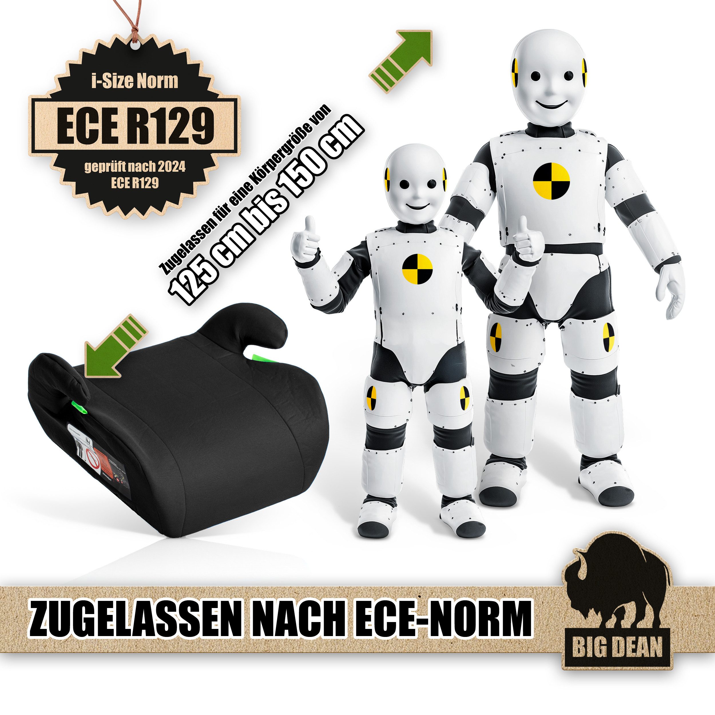 BigDean Kindersitzerhöhung Kindersitzerhöhung nach neuster i-Size Norm R129 Schwarz, ab: 6, bis: 12, ab: 125 cm, bis: 150 cm, (Packung, 1-tlg), i-size norm gere – Bild 5 von 5