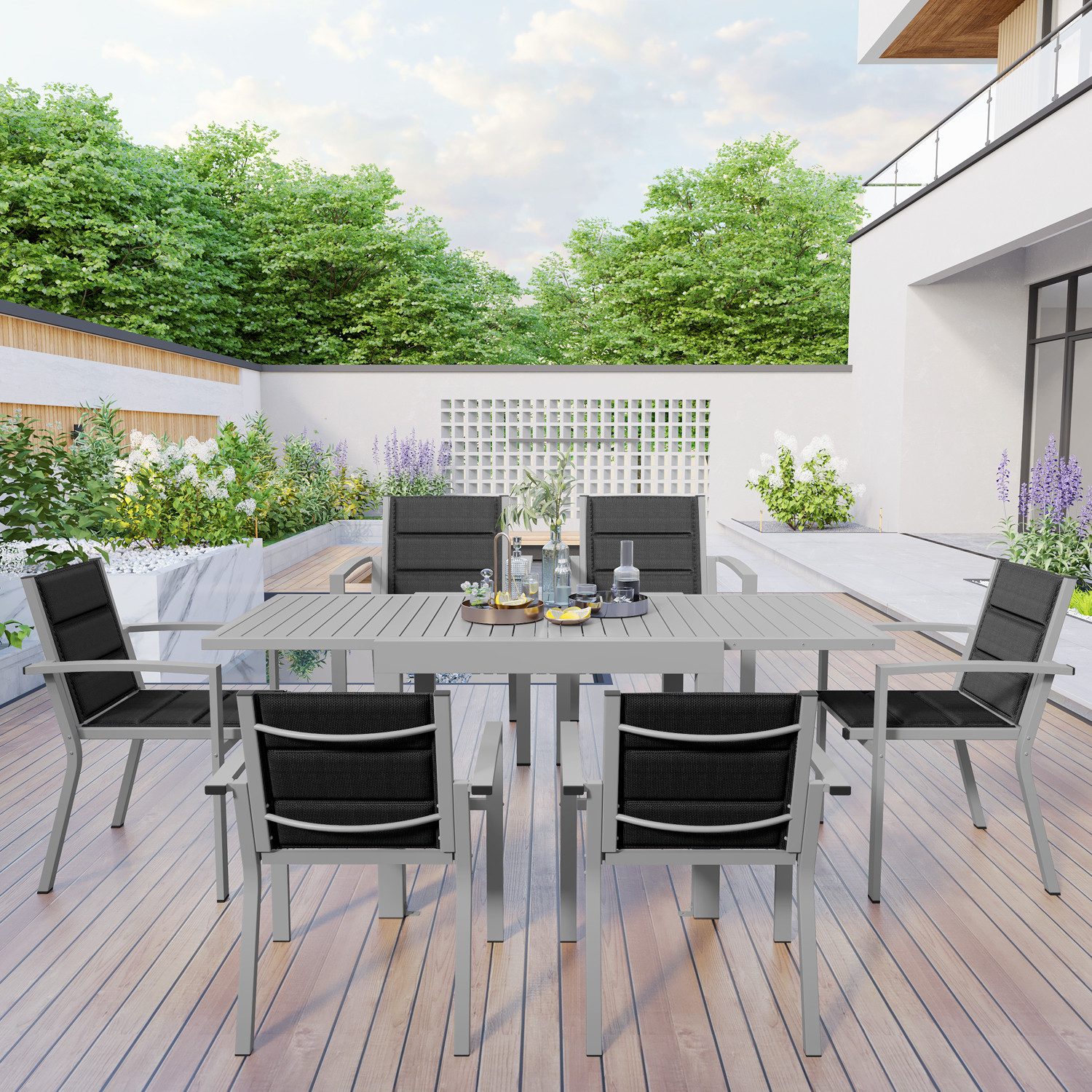 HOMALL Gartentisch 81.5*81.5/163*81.5CM Gartentisch 4/6 Gartenstühle günstig online kaufen