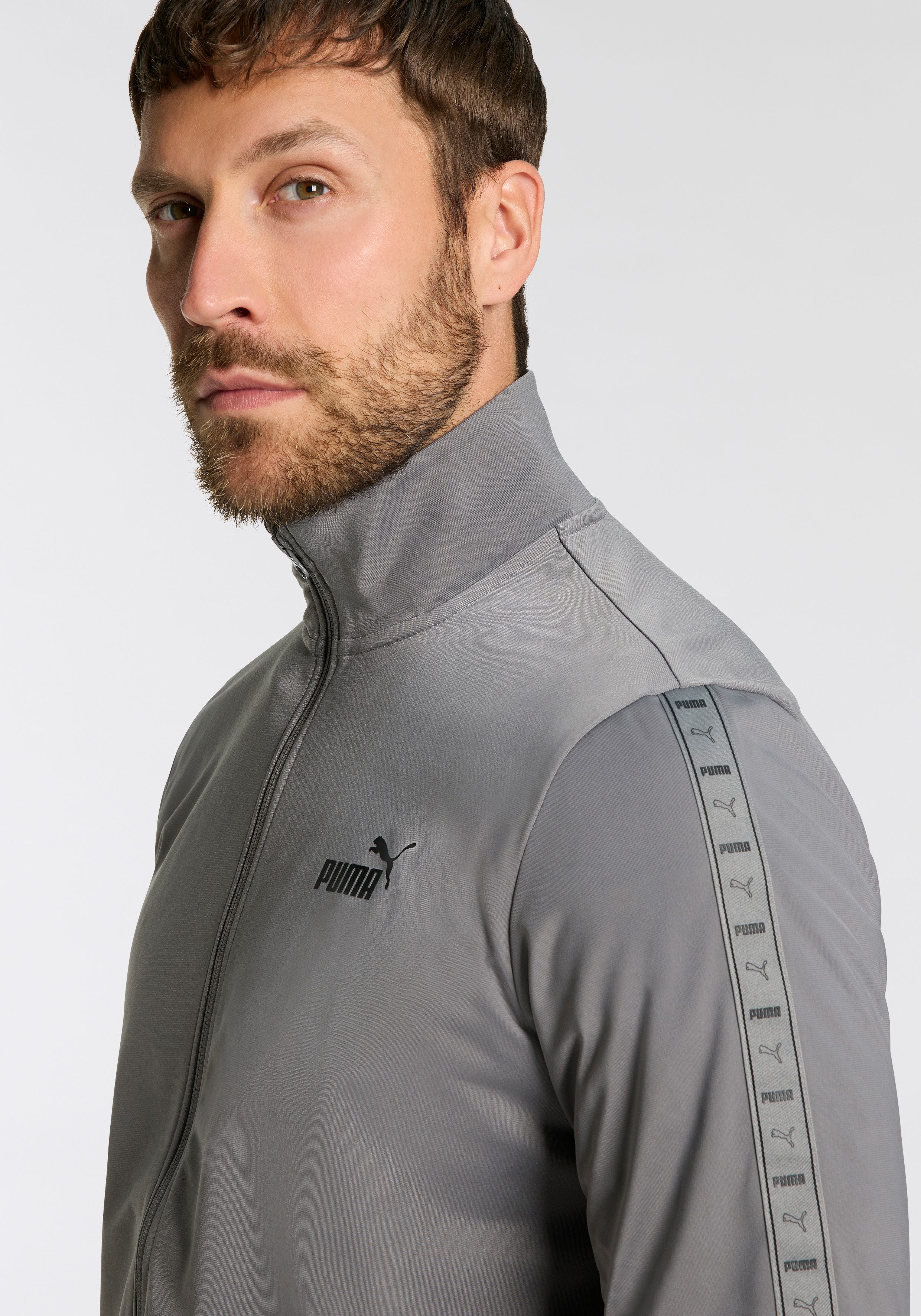 PUMA Trainingsanzug POLY TAPE SUIT (2-tlg), zweiteiliges Set, mit hohem Kragen, mit gerippten Bündchen