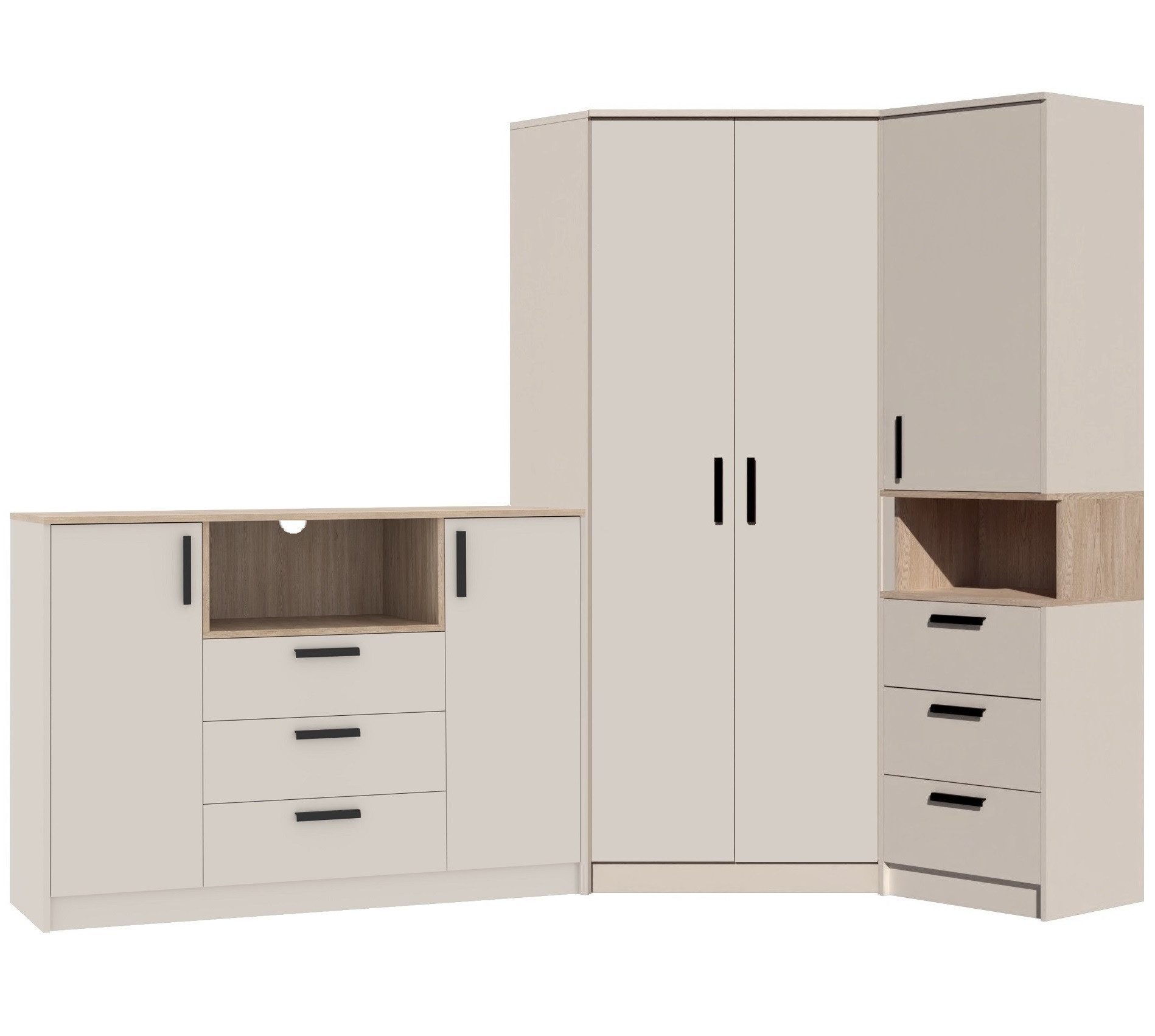 Marmex Möbel Mehrzweckschrank-Set Grant Set 38 C, (3-St., Regal, Eckschrank, Kommode), Soft-Close-Scharniere, Vollauszug der Schubladen