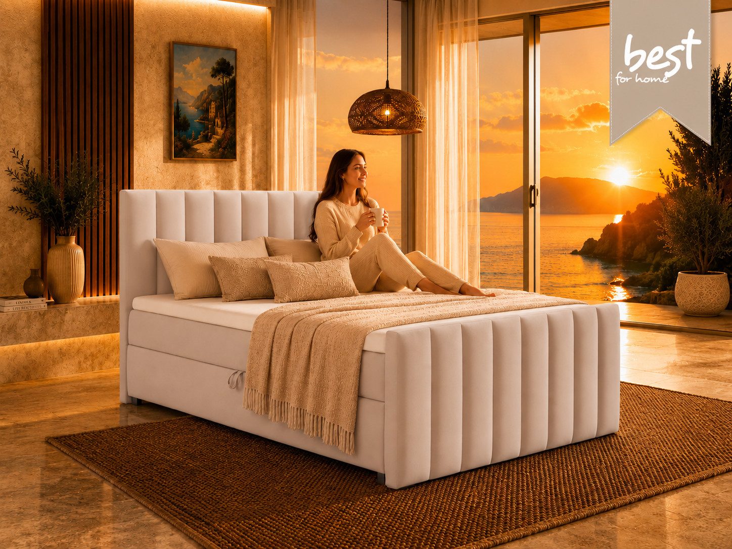 Best for Home Boxspringbett Trinity K10 mit Stauraum, Bonellmatratze & Komfort-Topper T30 (Boxspringbett-Set, 1-St., 140x200 160x200 180x200 200x200 cm), Ergonomischer Schlafkomfort, praktischer Stauraum