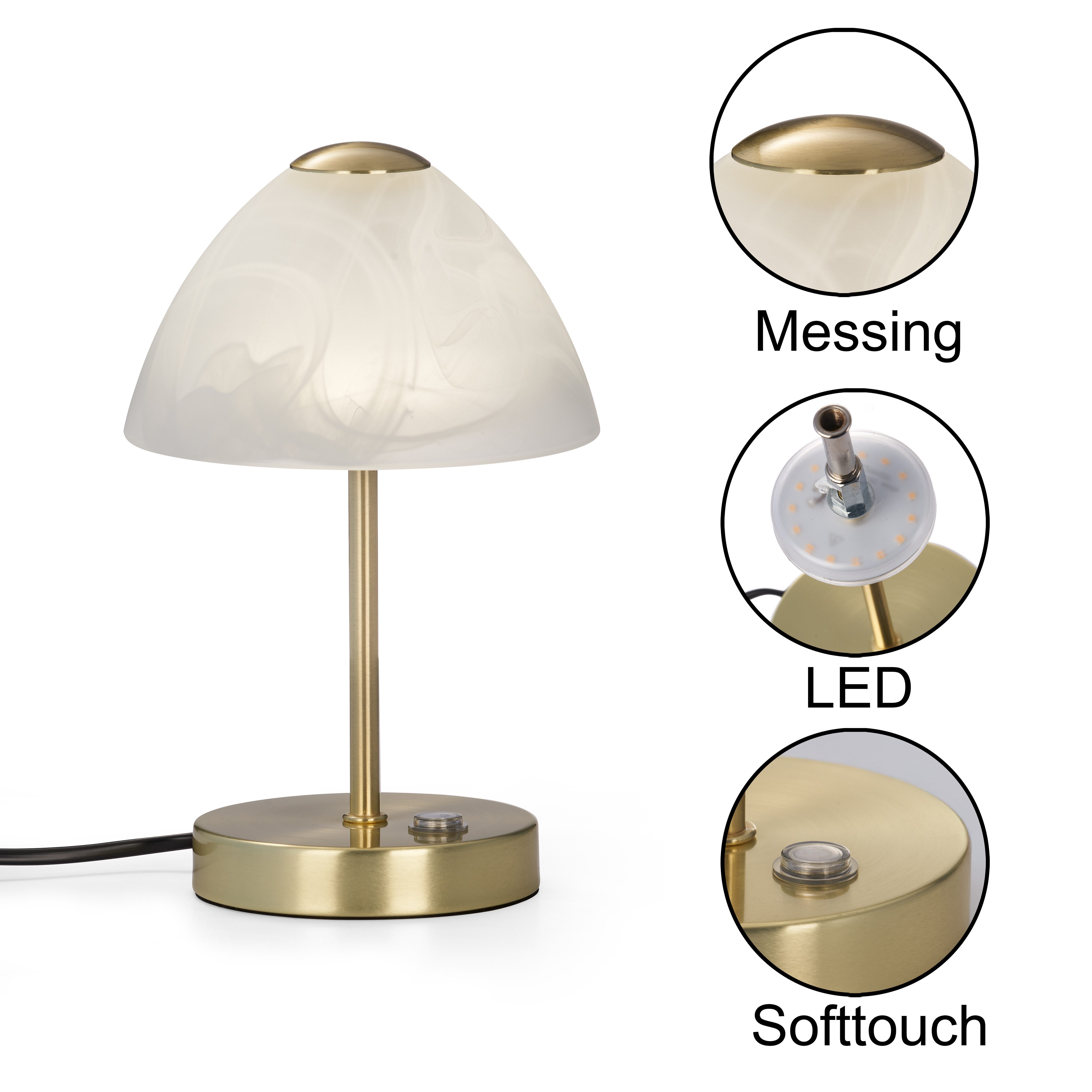 Reality Leuchten LED Tischleuchte Queen, Dimmfunktion, LED fest integriert, Warmweiß, Tischlampe mit 4 fach TOUCH-Dimmer in klassischem Design