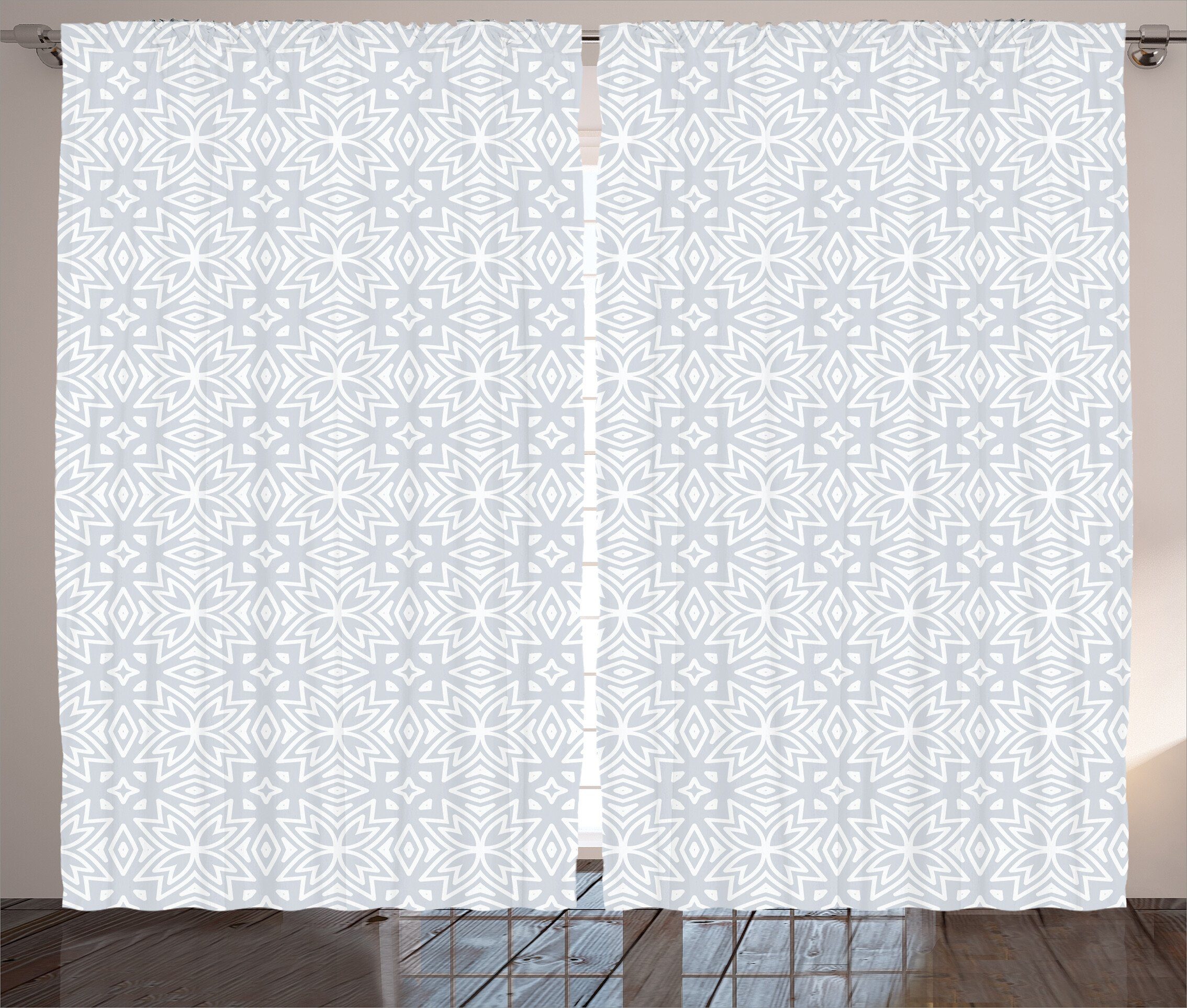 Gardine Schlafzimmer Kräuselband Vorhang mit Schlaufen und Haken, Abakuhaus, Grau Celtic Blumenweinl