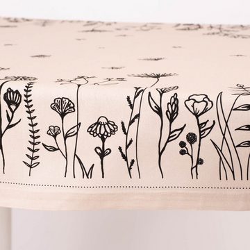 SCHÖNER LEBEN. Tischdecke Clayre & Eef Tischdecke Wiesenblumen beige schwarz 130x180cm, Kuvertsaum
