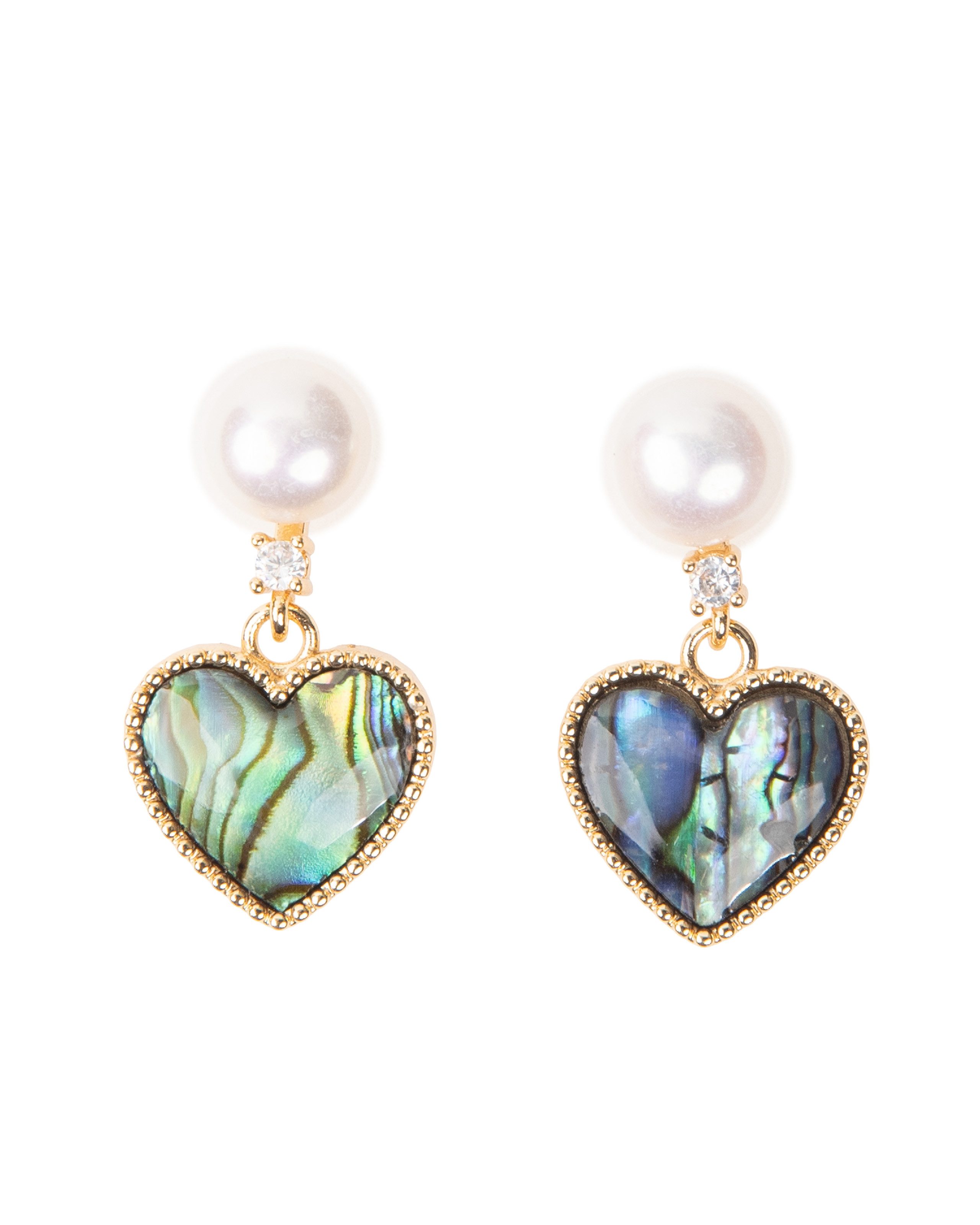 MayTree Ohrstecker-Set Ohrringe mit Süßwasserperle und Abalone-Herz (2-tlg), 18K vergoldet, mit Strass und S925 Silberstecker