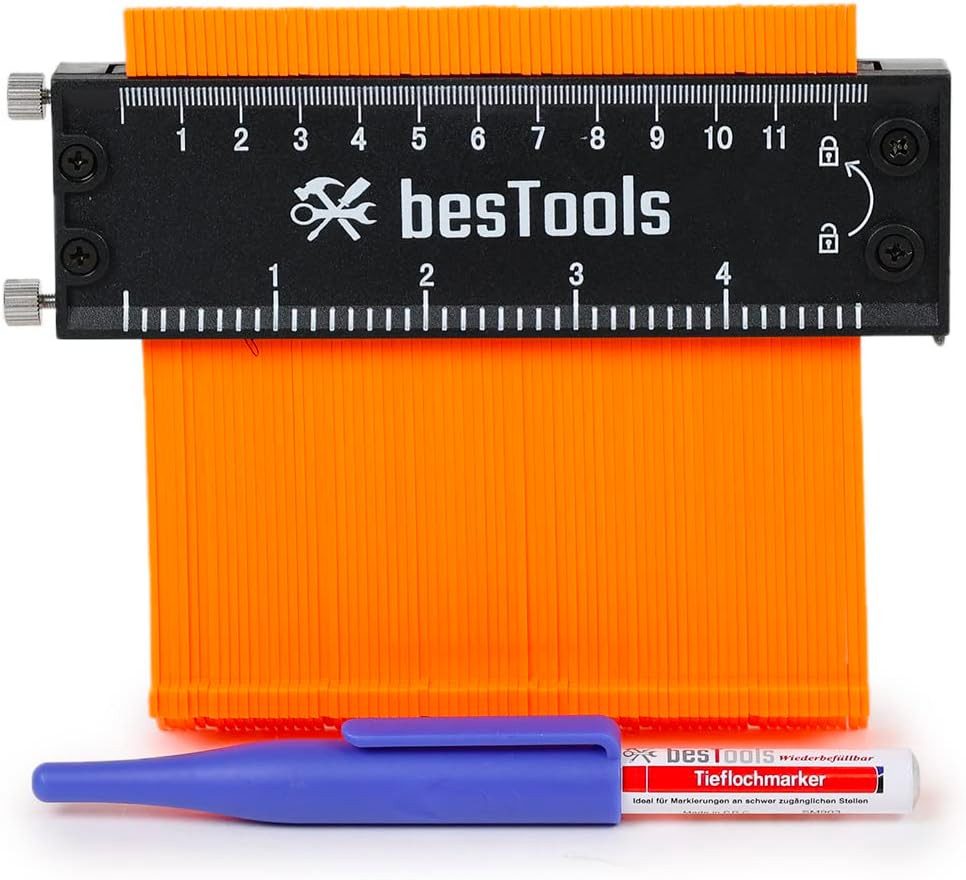 bestTools Konturenlehre Konturenlehre 12,5 cm mit Feststeller Profilabnehmer Set, Inkl. Tieflochmarker Formen präzise übertragen