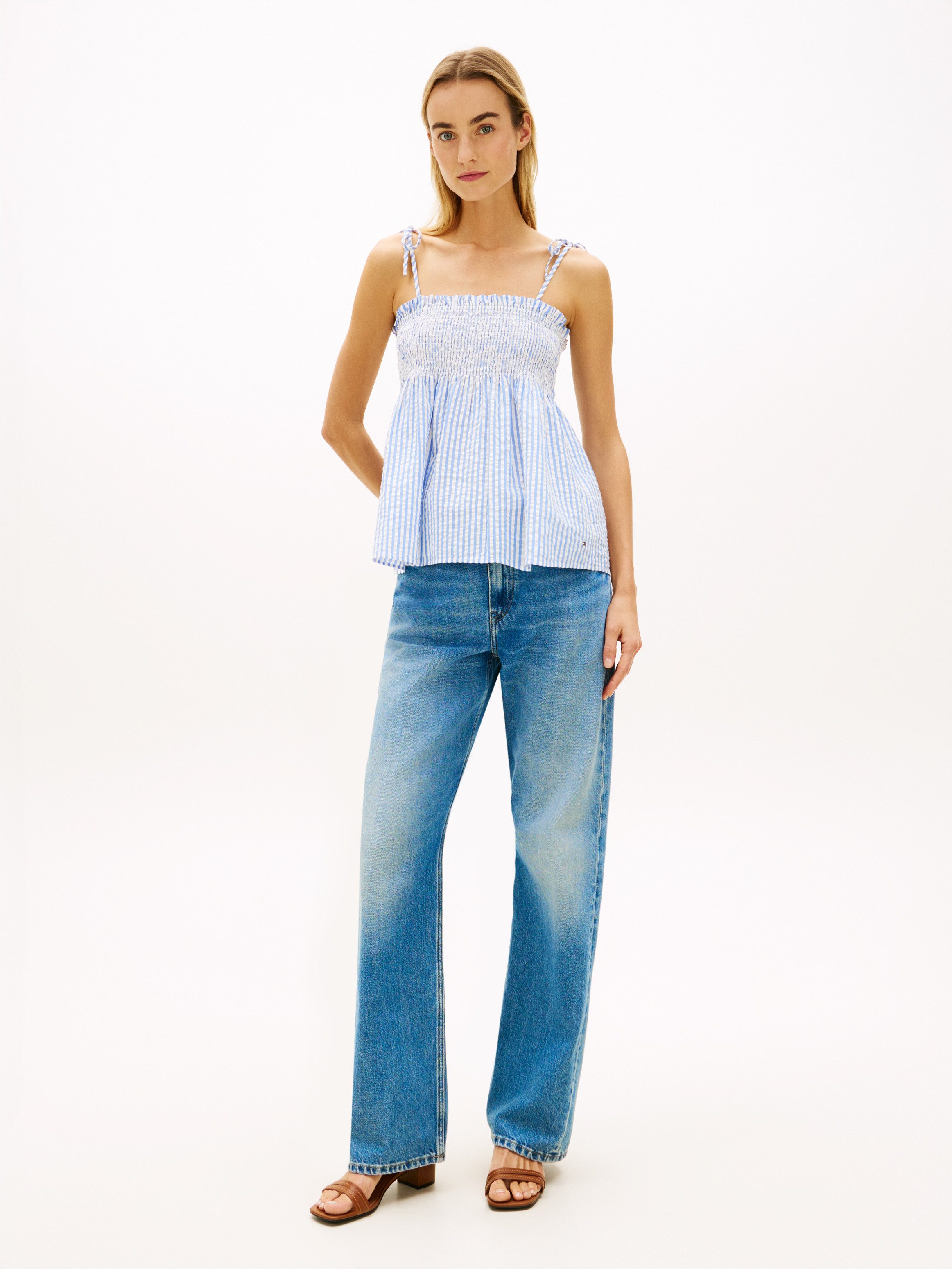 Tommy Hilfiger Smoktop SWIMSHOP SEERSUCKER SMOCKED TOP Baumwolle, Träger zum Binden