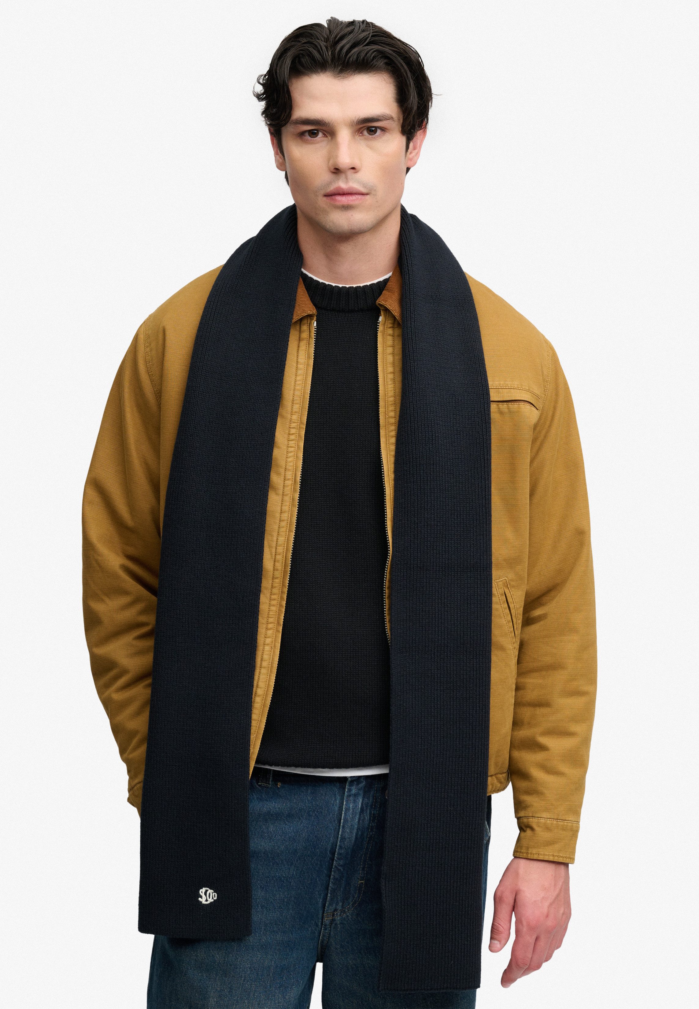 Superdry Strickschal SD LOGO KNITTED SCARF, Materialmix, regular fit