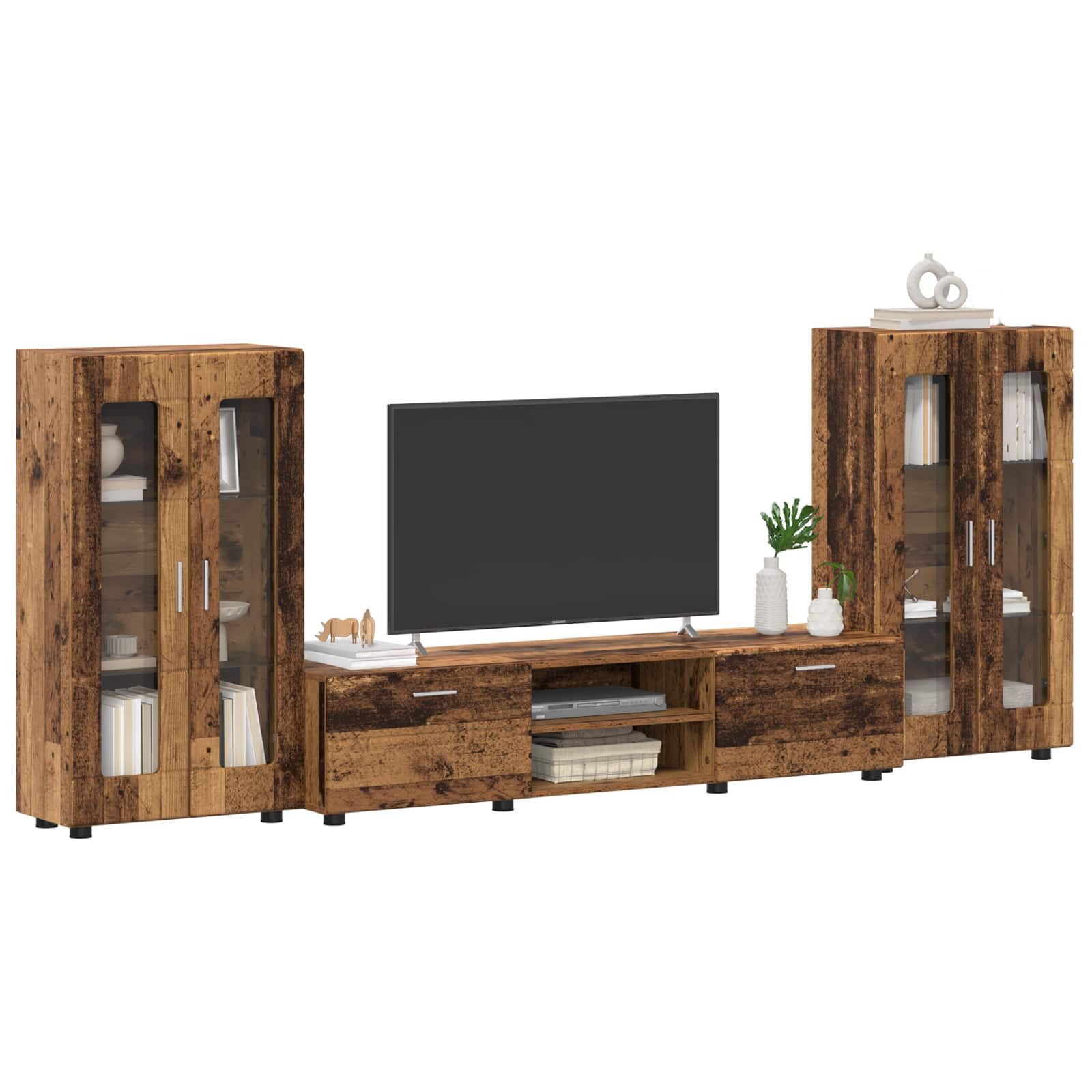 vidaXL Wohnzimmer-Set TV-Schrankset mit Schubladen FLORIN 3 pcs Altholz Holzwerkstoff, (3-St)