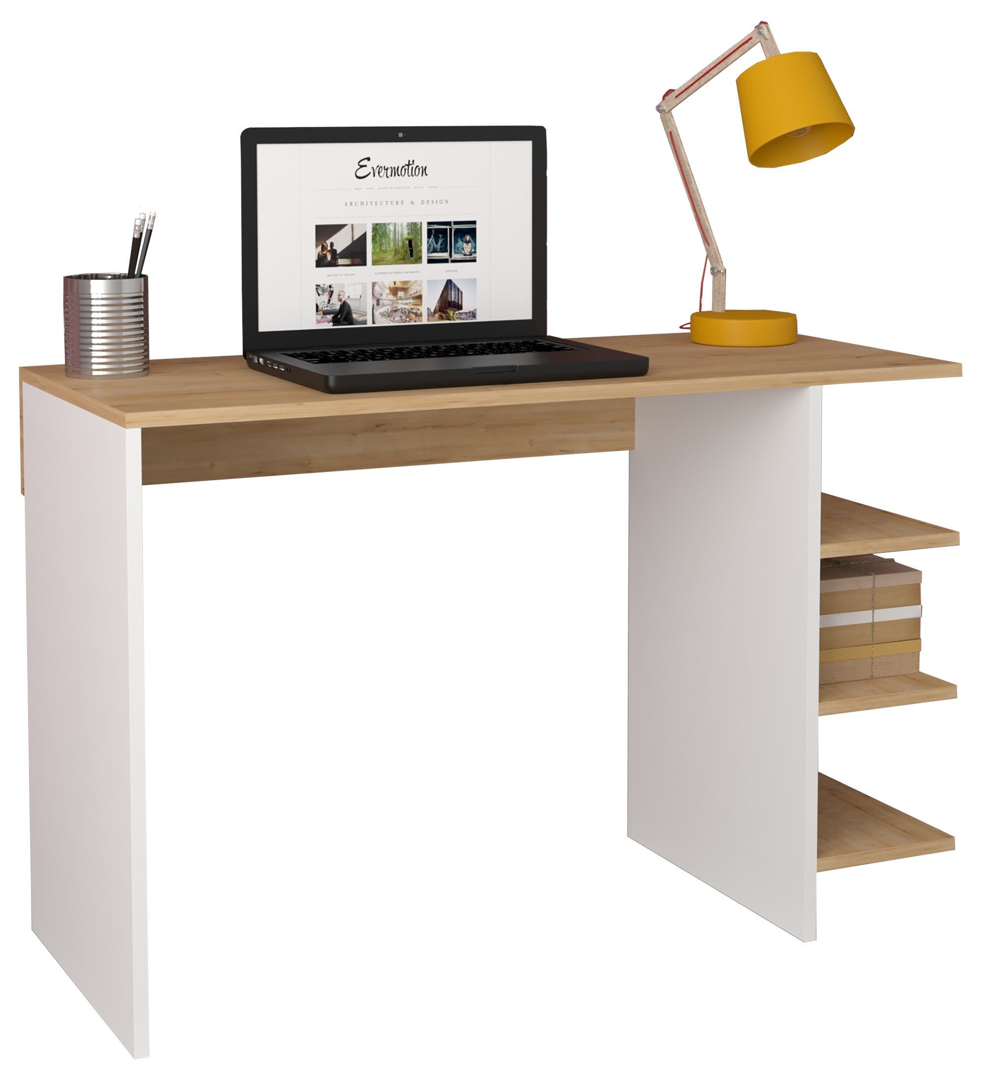 VCM Schreibtisch Holz Schreibtisch Computertisch Weiß / Honig-Eiche Denkas