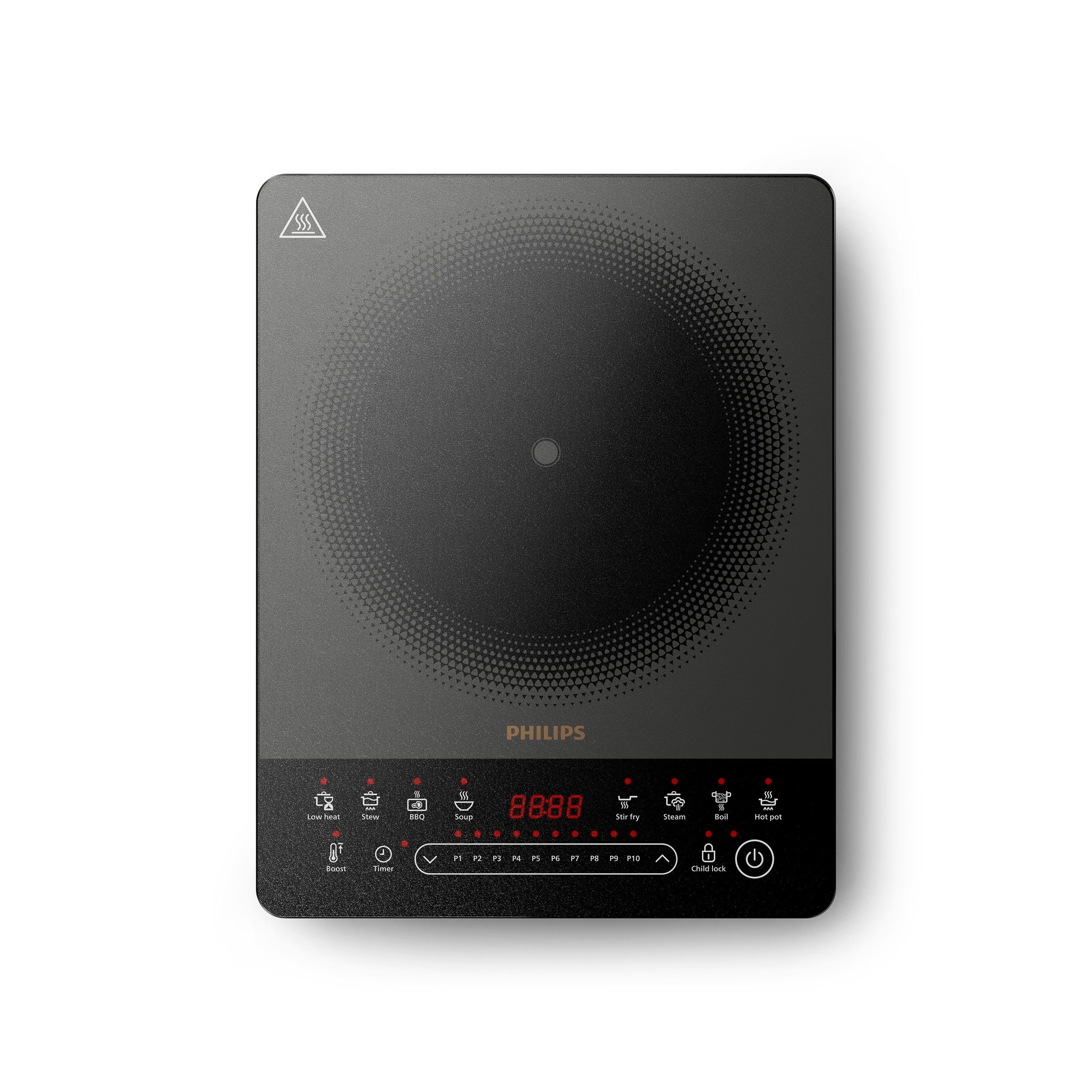Philips Einzel-Induktionskochplatte HD5850/90 5000 Series mit 10 Heizstufen, Boost-Funktion u. Timer, Ultraflaches Design, automatische Pfannenerkennung, Touch-Display