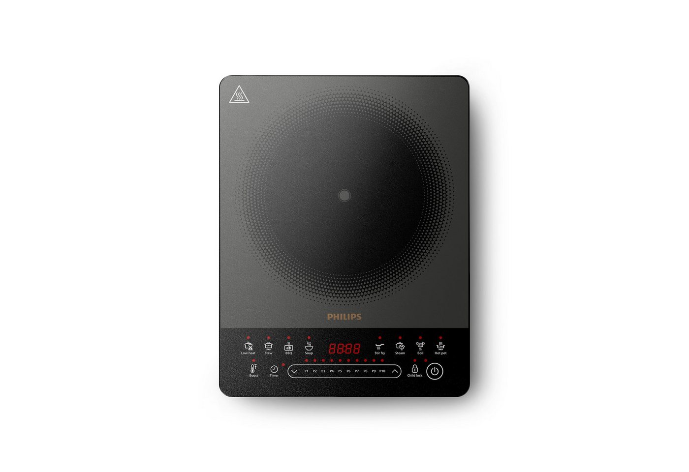 Philips Einzel-Induktionskochplatte HD5850/90 5000 Series mit 10 Heizstufen, Boost-Funktion u. Timer, Ultraflaches Design, automatische Pfannenerkennung, Touch-Display