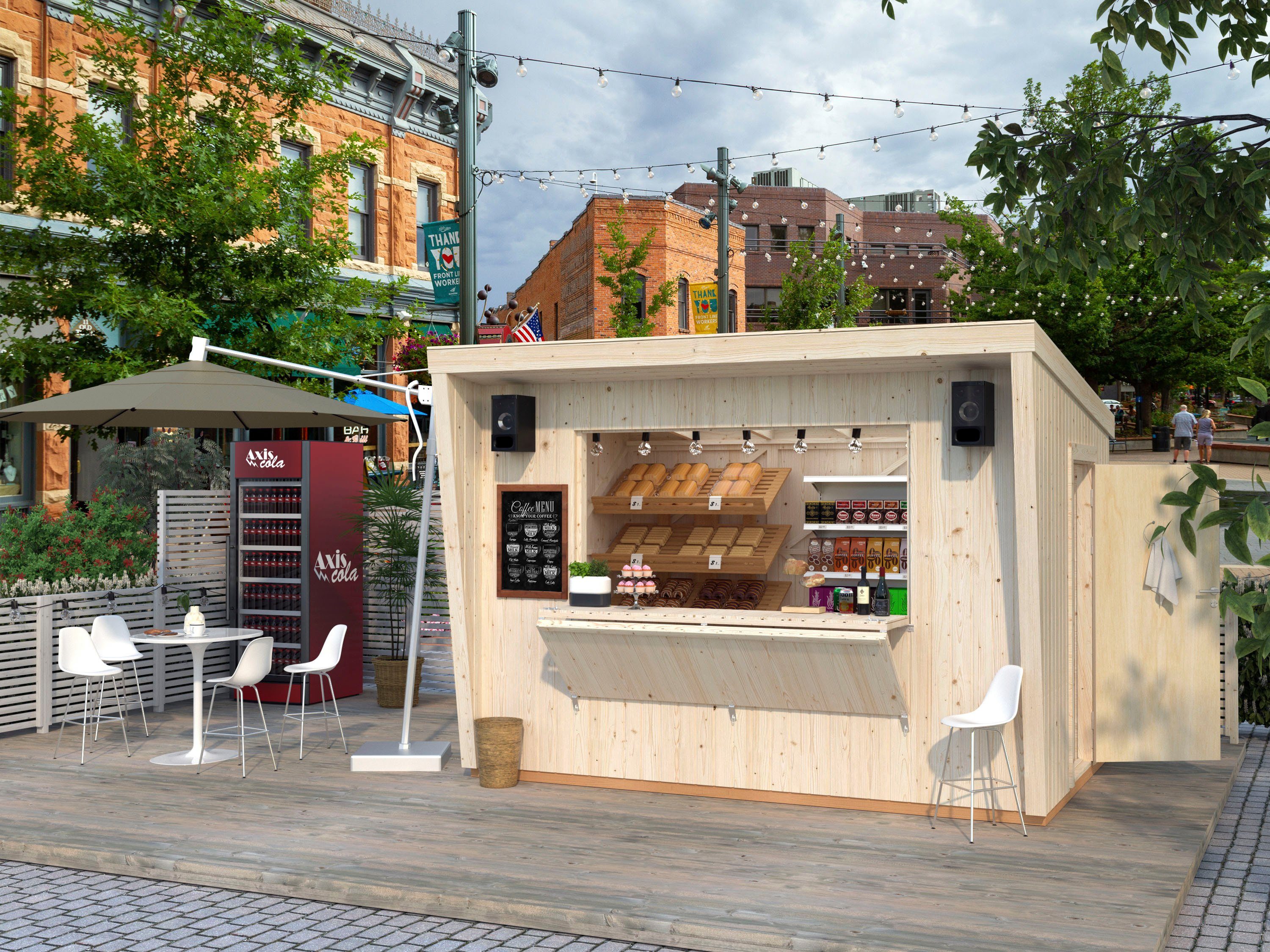 Palmako Gerätehaus Kiosk Kira 7,7 m², BxT: 355x290 cm, BxTxH: 355x233x264 cm, witterungsbeständig