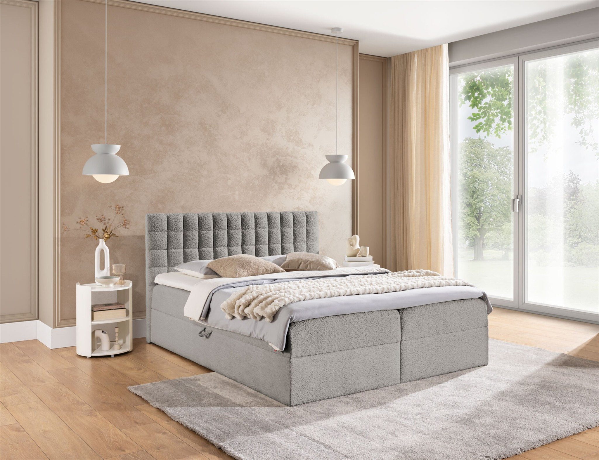 Fun Möbel Boxbett Schlafzimmerbett TORIBO Stoff Coral (inkl. Bettkasten, inkl. Bonellfederkernmatratze), inkl. Kaltschaumtopper