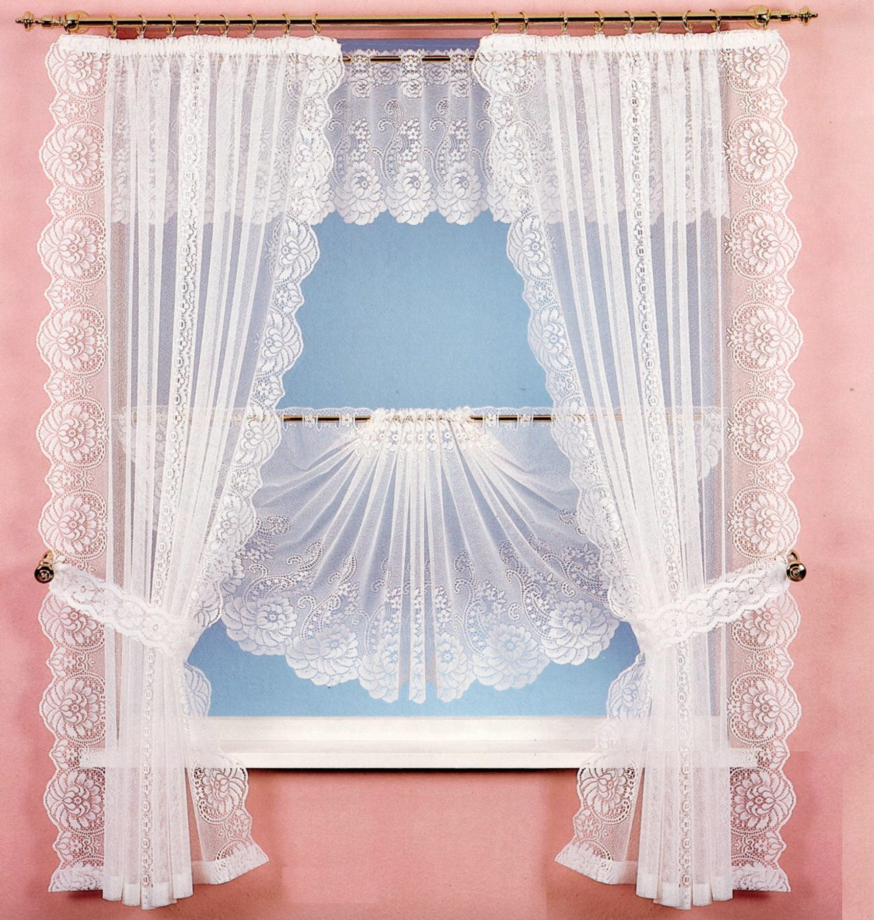 heimtexland Scheibengardine Jacquard Gardinen Set Blumen weiß durchscheinen günstig online kaufen