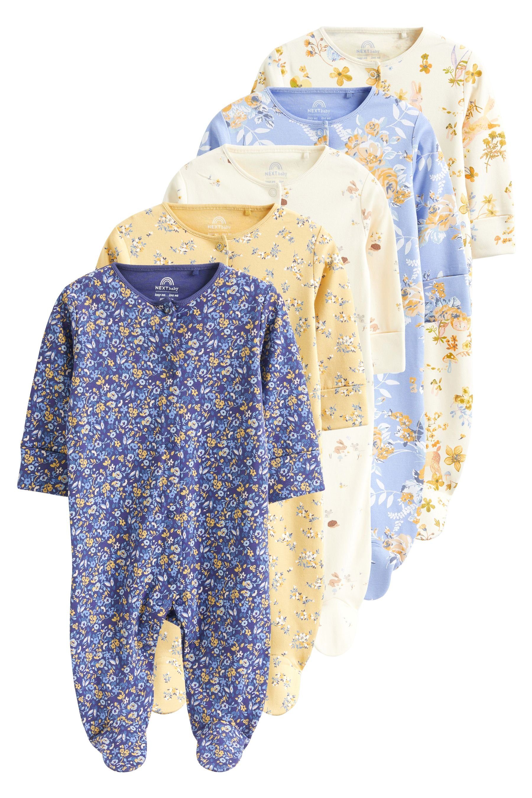 Next Schlafoverall 5er-Pack Babyschlafanzüge aus Baumwolle (5-tlg) Ochre Yellow