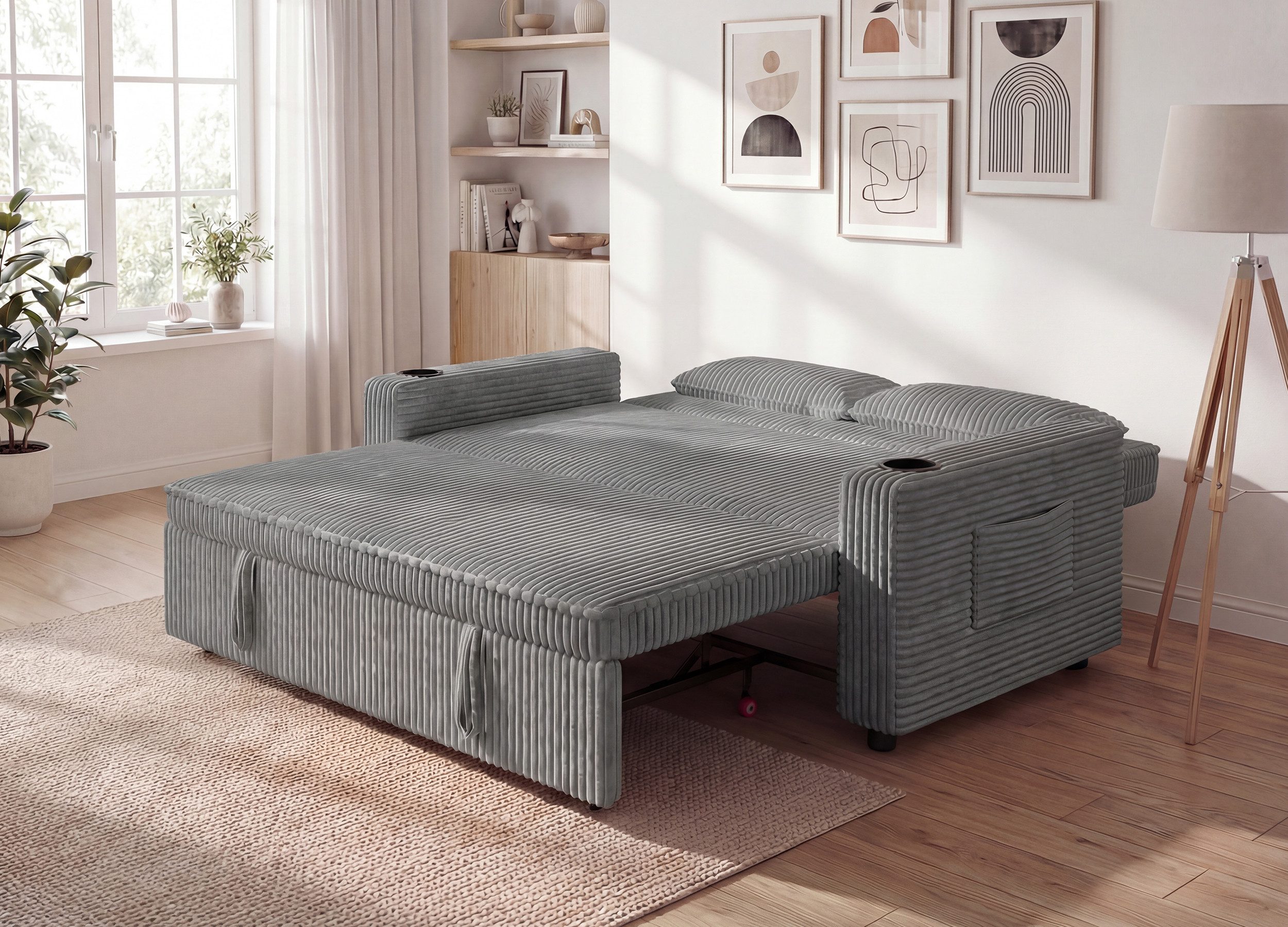 GUNJI Sofa Klappbares Doppelsofa, Sitzecke Doppelzweck Schlafsofa mit Becherhalter + Aufbewahrungstasche Geeignet für kleine Wohnungen/Wohnzimmer