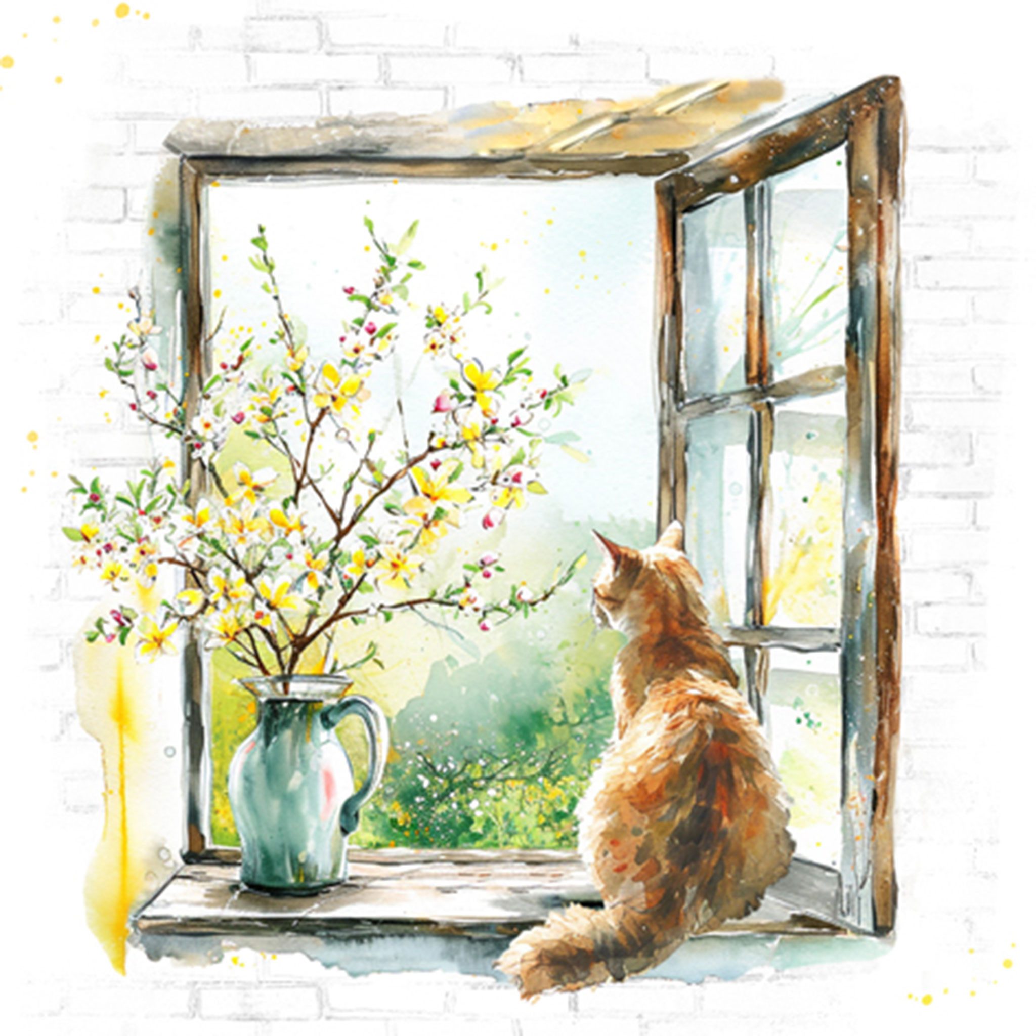 ti-flair Papierserviette, Servietten Papier 33x33cm 3-lagig Katze im Fenster Motiv 20 Stück