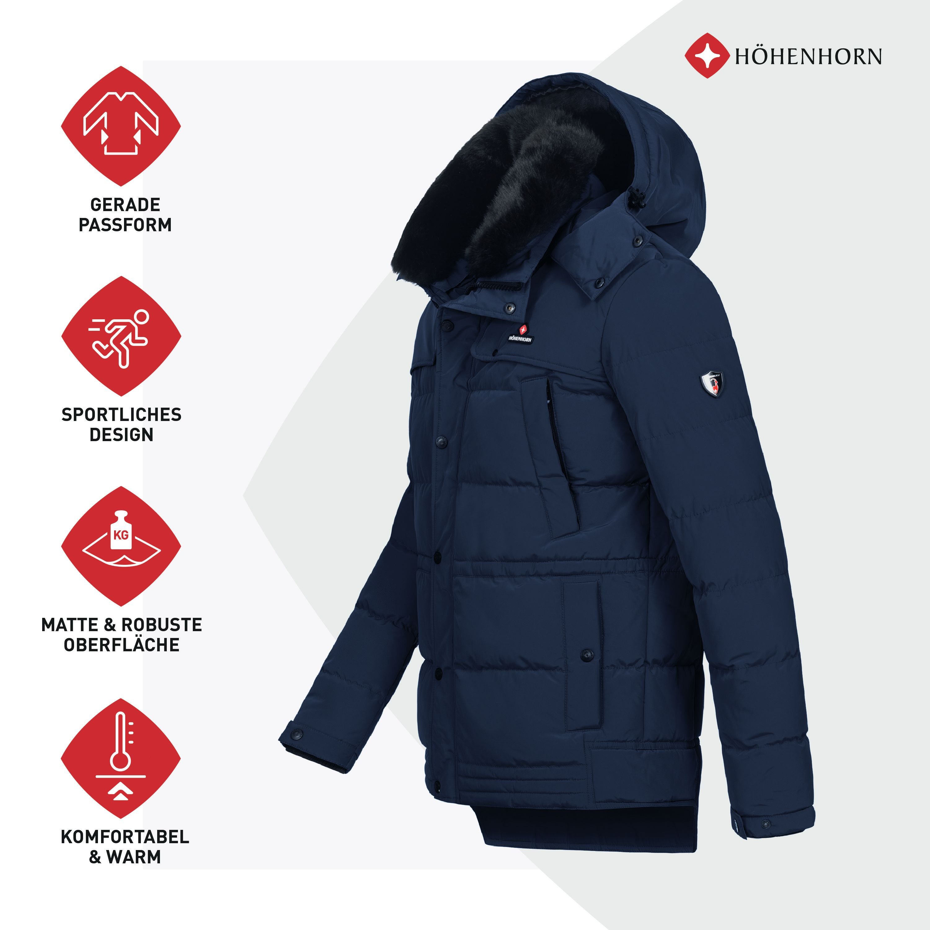 Höhenhorn Winterjacke Adamelo Herren Winter Jacke für Männer Quilted Steppjacke Gefüttert abnehmbarer Kunstfellkragen & Kapuze, weiche Microfleece Innenseite