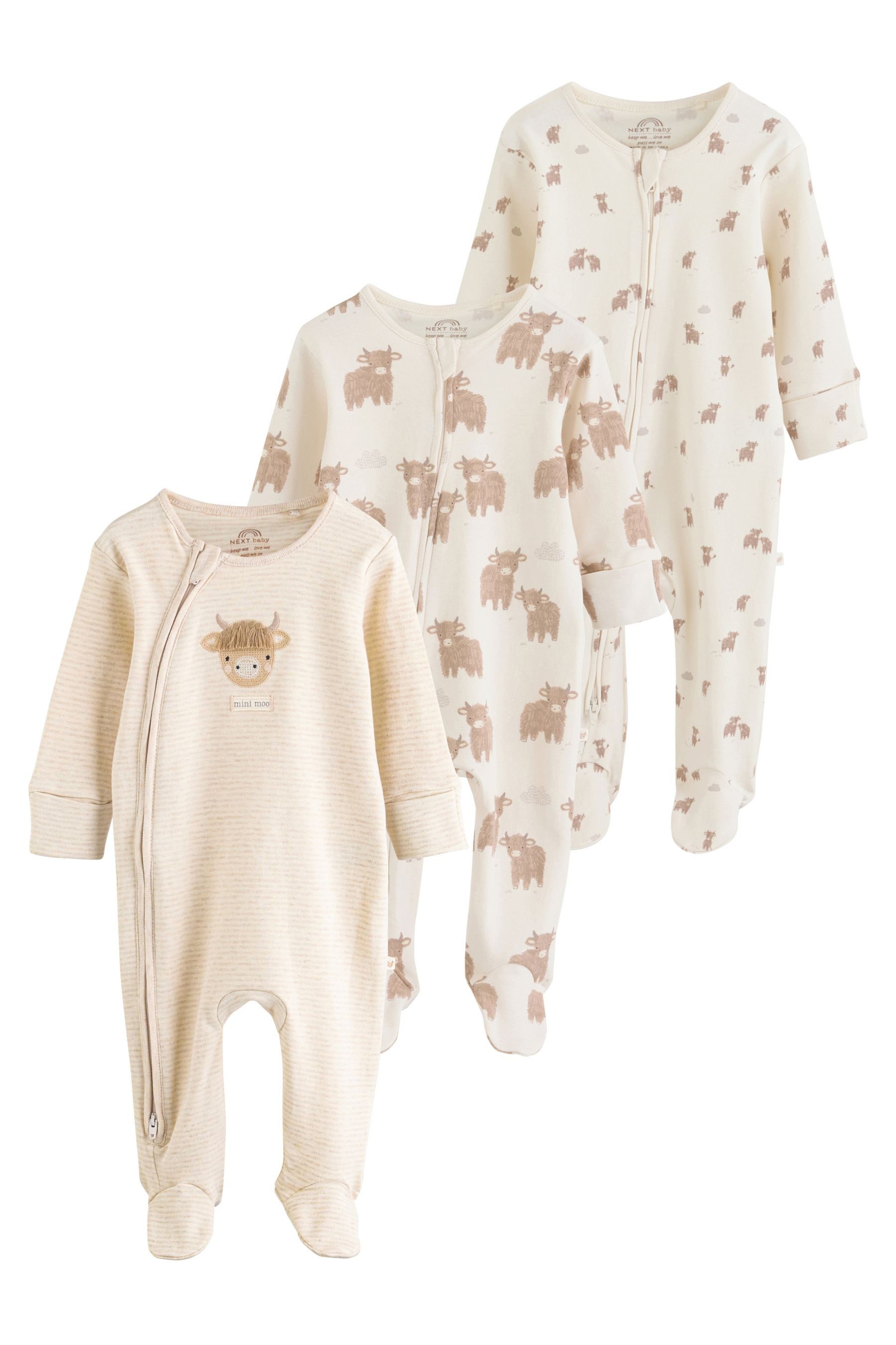Schlafoverall Babyschlafanzüge mit Zweiwege-RV, 3er-Pack
