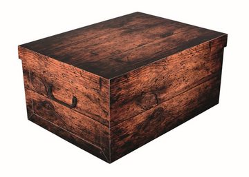 Kreher Aufbewahrungsbox Set: 3 x Dekokarton - Motiv: Holz Dunkel/ Shabby/ White
