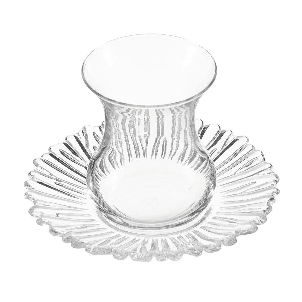 Pasabahce Schüssel Pasabahce Aurora Teeset Tasse und Untertasse 12tlg., Glas, (Set)