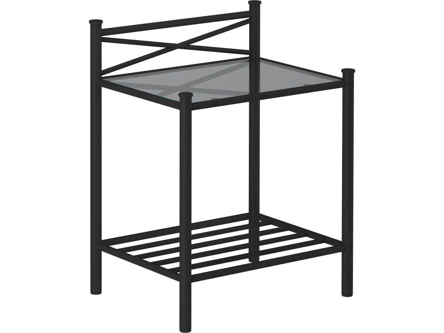 loft24 Nachttisch Tanja, Nachtkonsole mit schönem Metallgestell und Ablageboden aus Glas schwarz