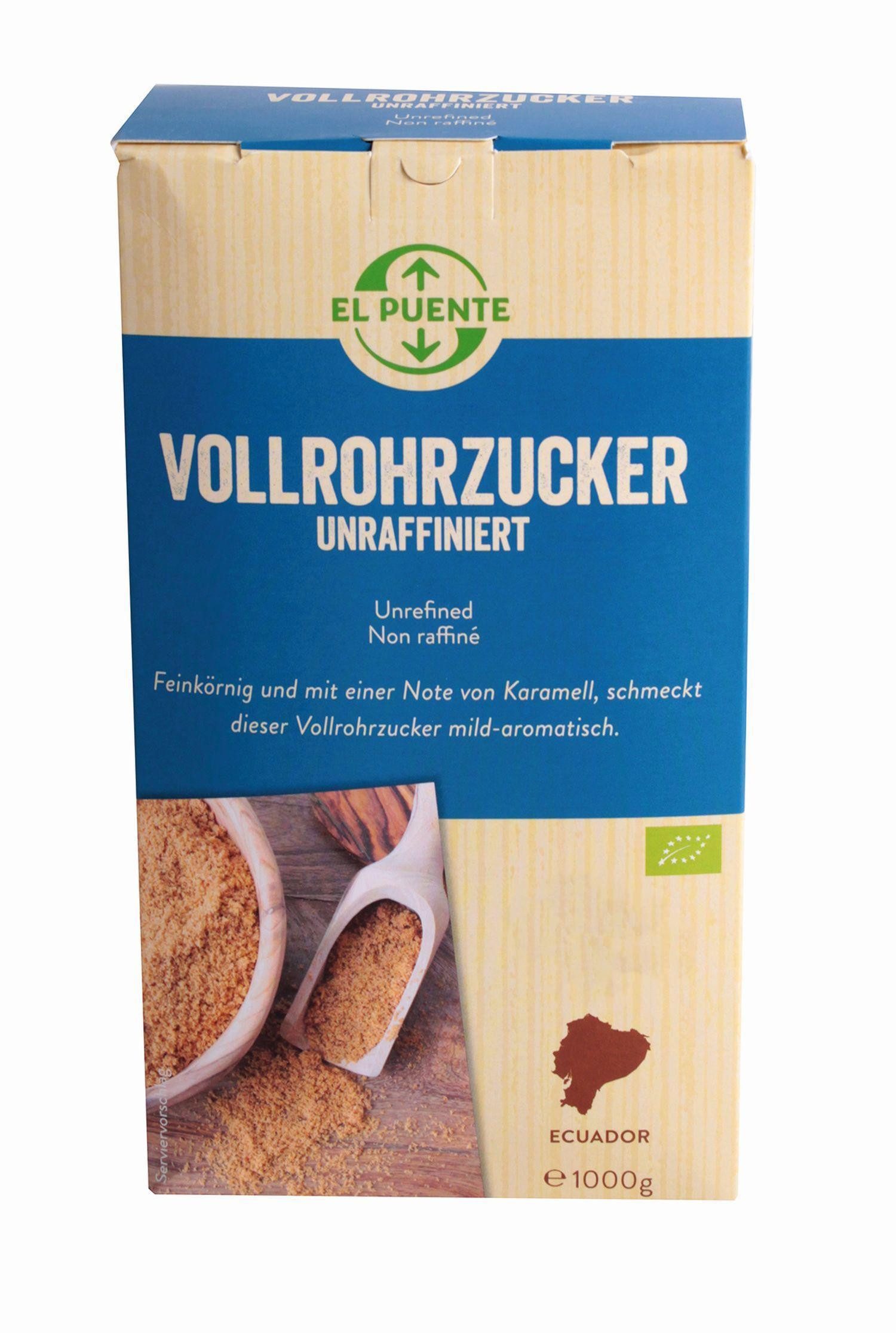 El Puente Zucker Brauner Bio-Vollrohrzucker unraffiniert feinkörnig, Fair Trade, Bio, Handmade