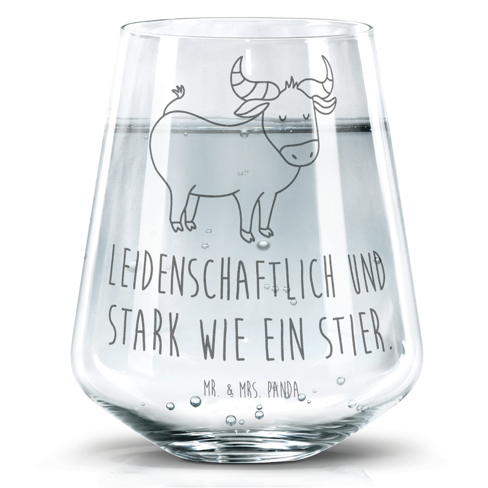 Mr. & Mrs. Panda Glas Sternzeichen Stier, Trinkglas, Transparent, Dekoglas, Tumbler Glas, T, Premium Glas, Wasserbecher Geschenk Mai Wasserglas