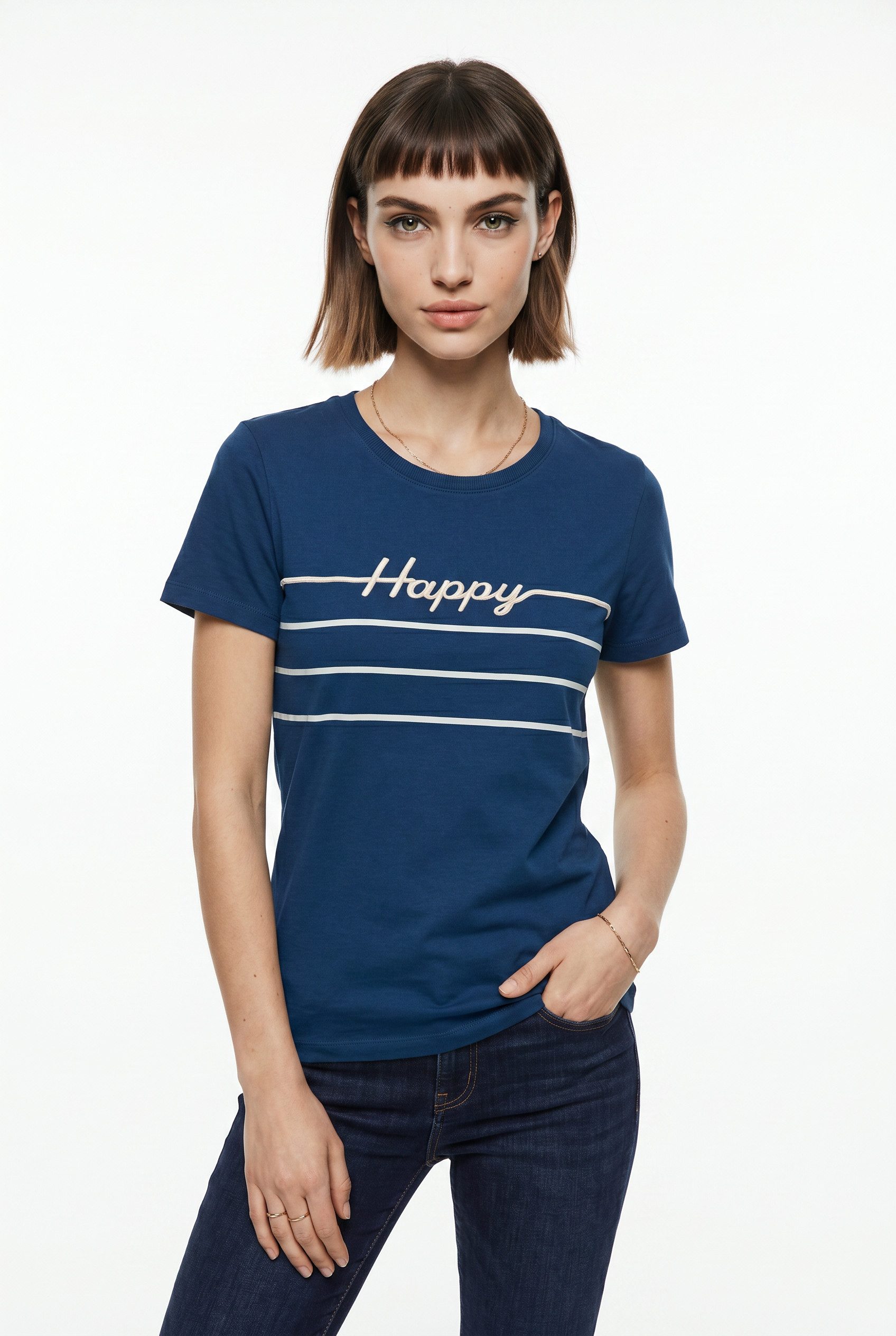 Vero Moda Kurzarmshirt VMLINE SS TOP BOX JRS Baumwolle, regular fit