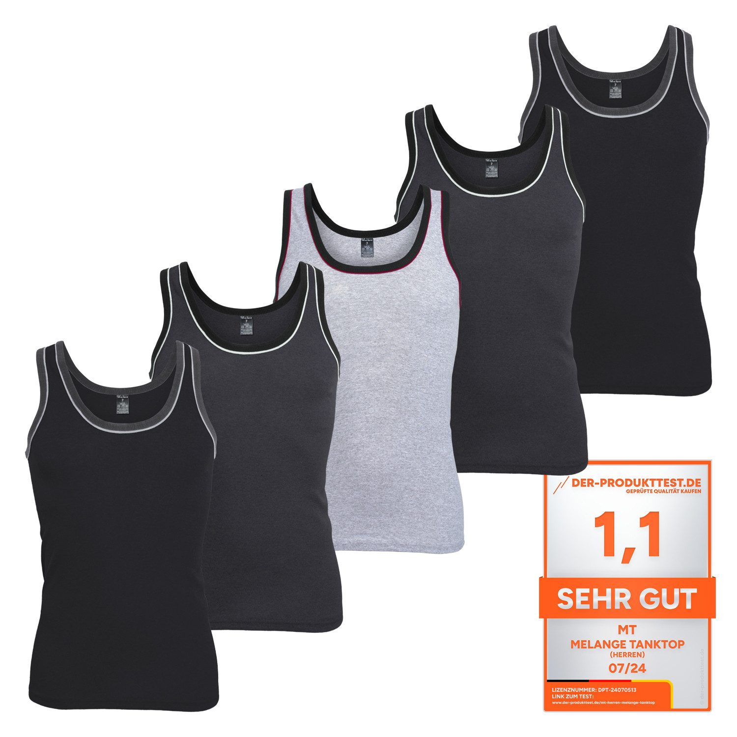 MT Unterhemd Herren Melange Tank-Top (5er Pack) Baumwoll Unterhemden günstig online kaufen