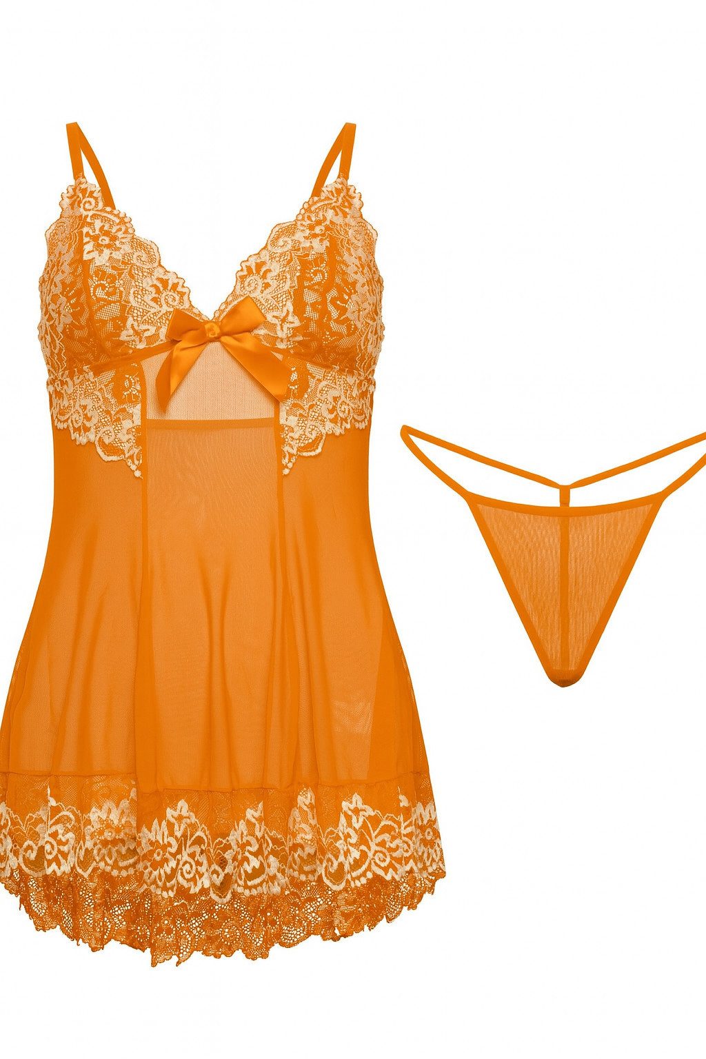 Elegant Love Schlafanzug Rückenfreies Negligé mit Blumenstickerei – Dessous-Set mit G-String (Set, 2 tlg., mit String) Sexy Babydoll mit V-Ausschnitt – Nachtwäsche mit Spitze und Tanga