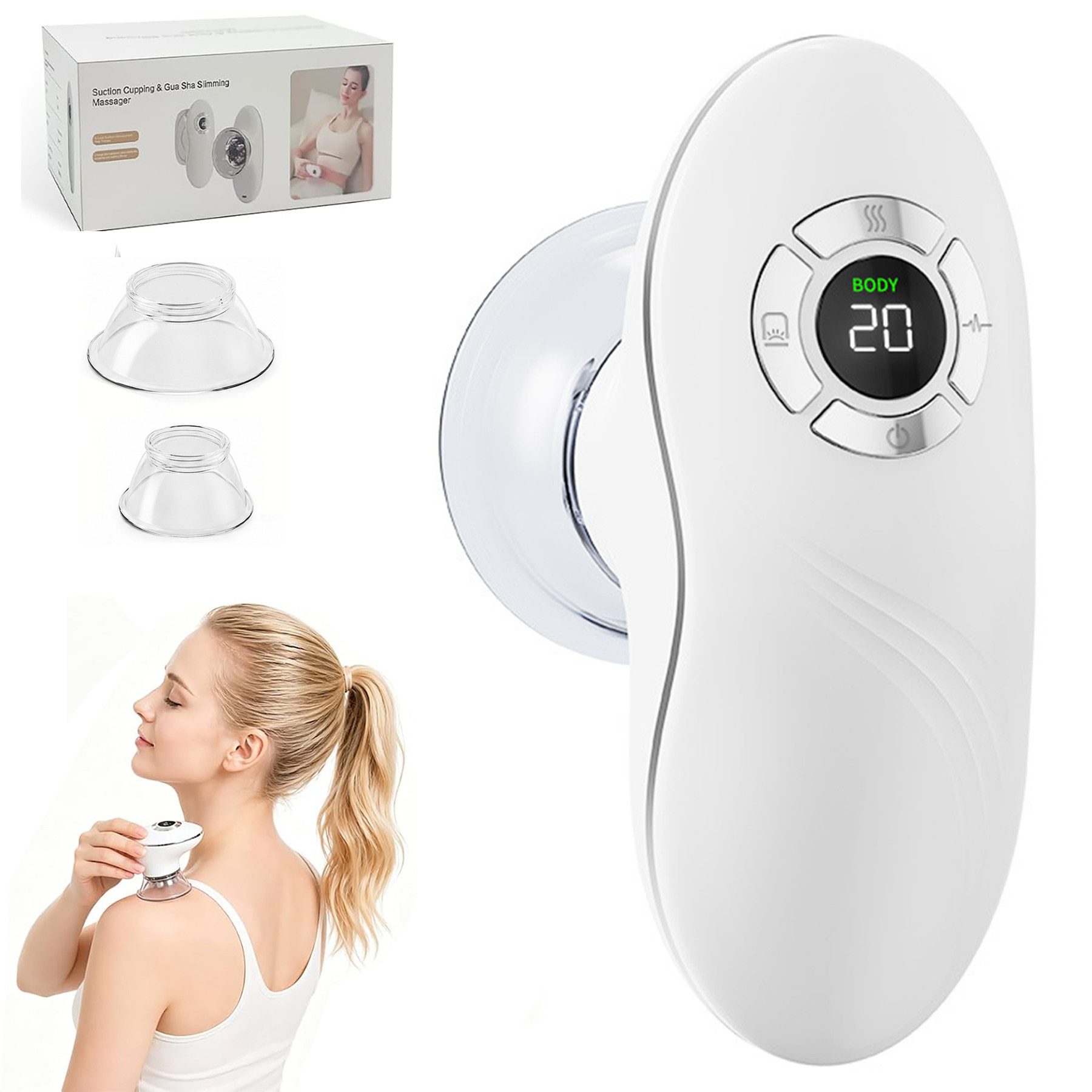 ibettertec Massagegerät 3-in-1 Massagegerät mit Vakuum-Schröpfmassage, EMS-Mikrostrom und Rotlicht-Wärmefunktion, 9 Saugstufen, 20-Min-Timer, für Gesicht und Körper