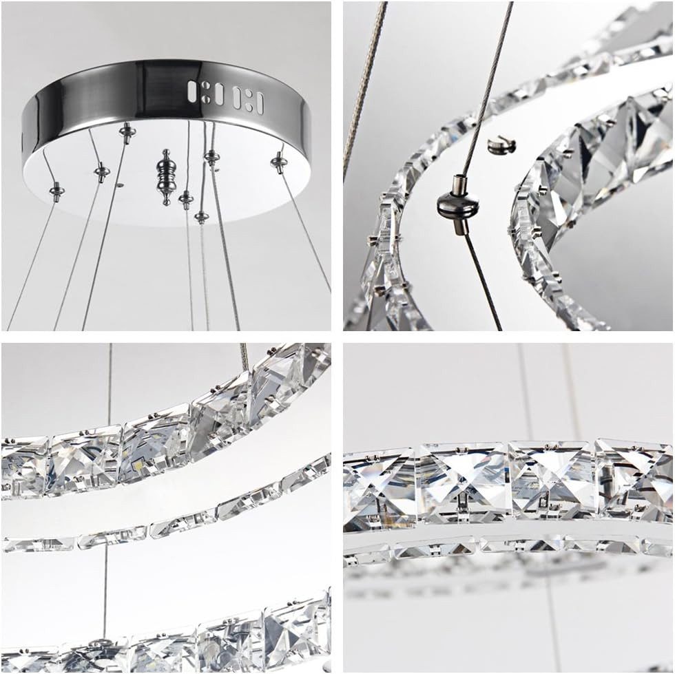 FIVMEN LED Deckenleuchte Pendelleuchten 48W/72W/96W Hängelampe Kronleuchter Dimmbar, LED fest integriert, Kristall Hängeleuchte 2 Ringe/3 Ringe