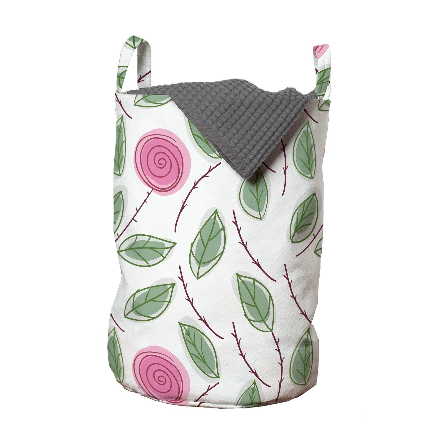 Abakuhaus Wäschesäckchen Wäschekorb mit Griffen Kordelzugverschluss für Waschsalons, Blumen Spiralförmig Rosen mit Blättern