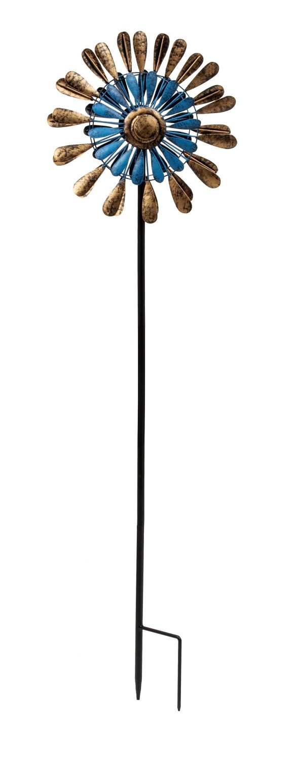 Geschenkestadl Deko-Windrad Windrad Metall Blau Gold Gartenstecker 91cm/ 160 cm Garten Dekoration (Set, mehrteilig), Windrad in blau gold