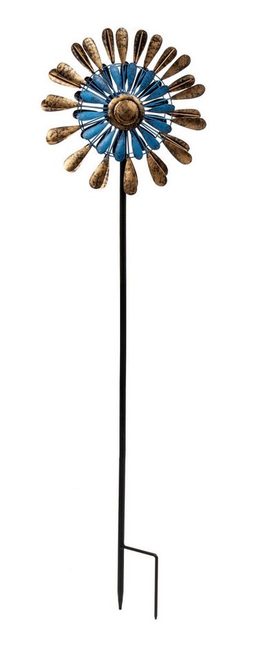Geschenkestadl Deko-Windrad Windrad Metall Blau Gold Gartenstecker 91cm/ 160 cm Garten Dekoration (Set, mehrteilig), Windrad in blau gold