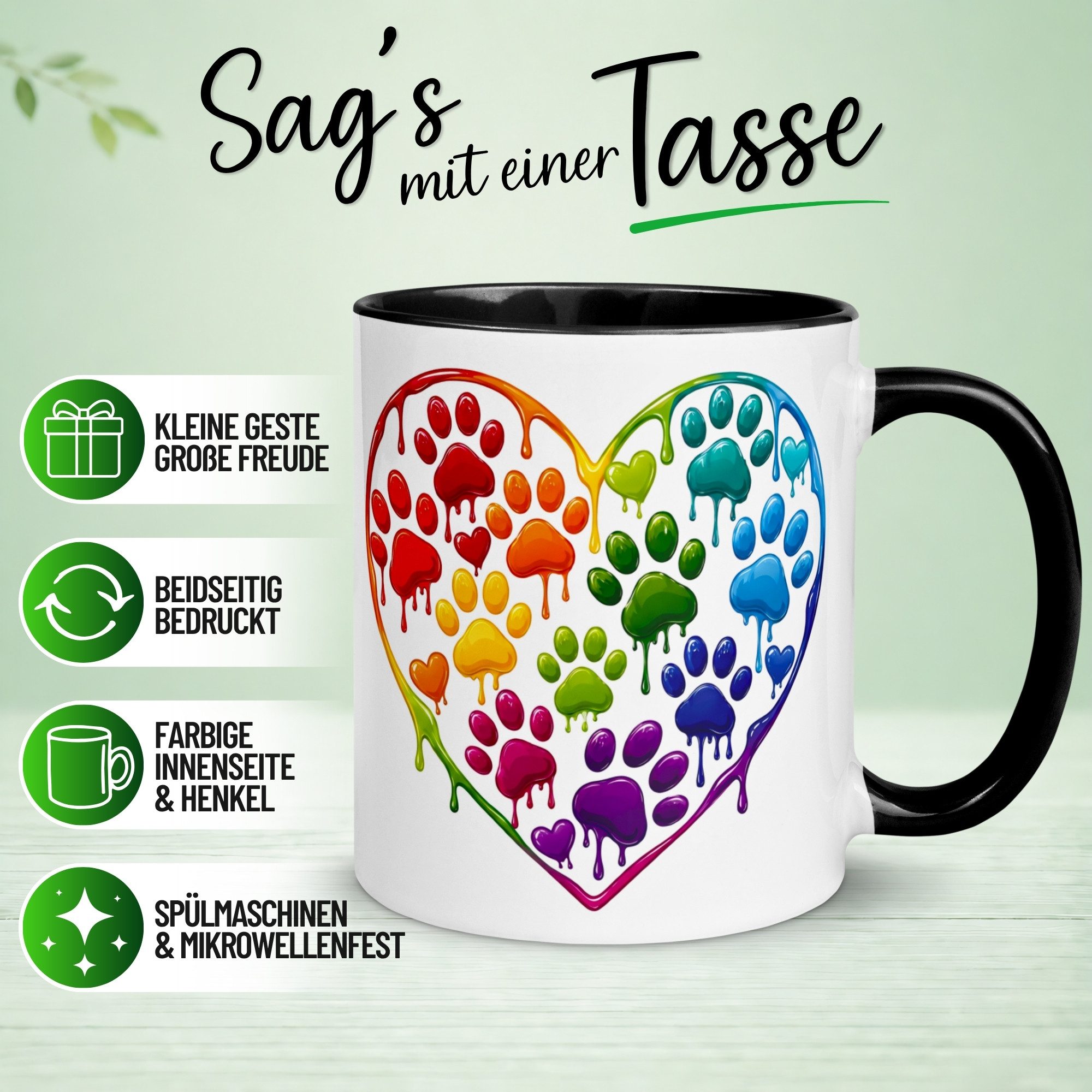 Momentals Tasse Katze – „Buntes Herz aus Pfoten“ – lustiges Katzen Pfoten Geschenk, Gratis Versand · Links-&Rechtshänder · Spülmaschinenfest