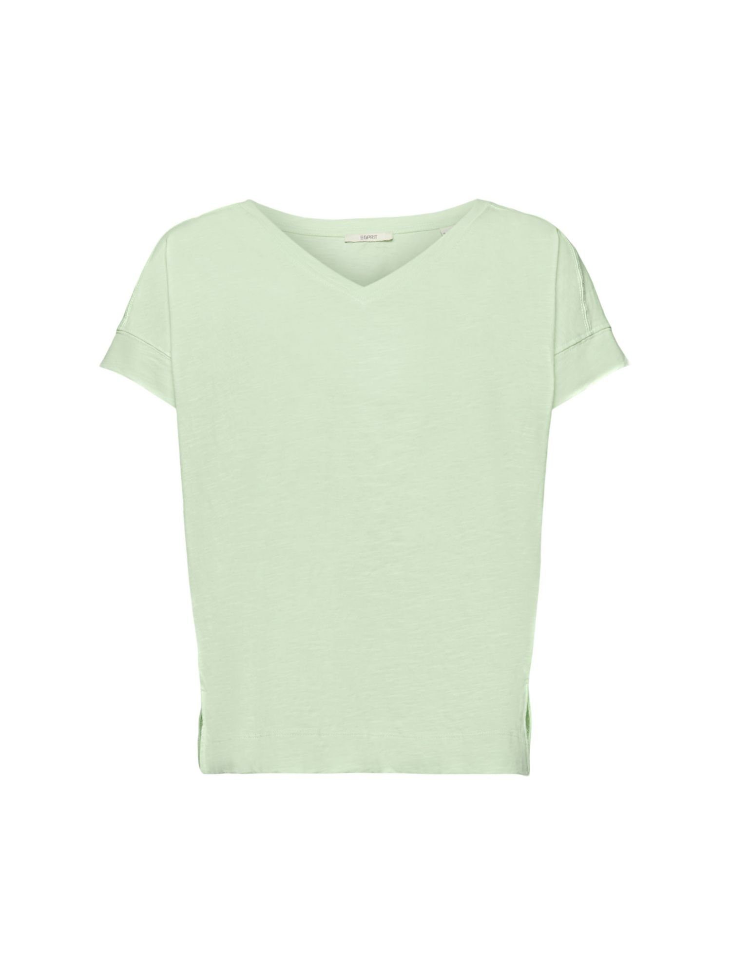 Esprit T-Shirt Baumwoll-T-Shirt mit V-Ausschnitt (1-tlg) CITRUS GREEN