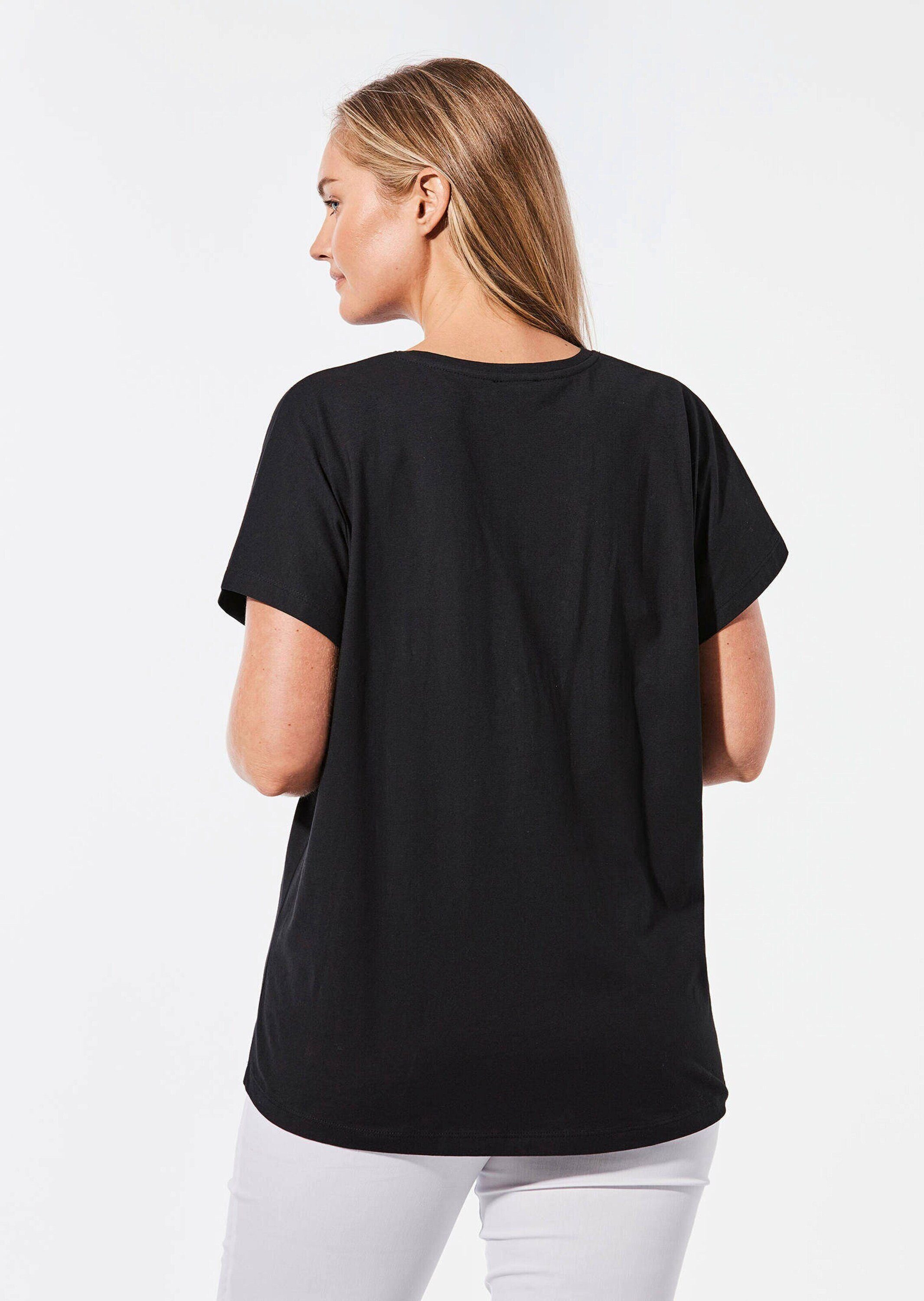 GOLDNER T-Shirt Luftiges Shirt mit schmaler Blende (CURVY, CURVY) Unifarbenes Modell mit elegantem V-Ausschnitt – Bild 3 von 5