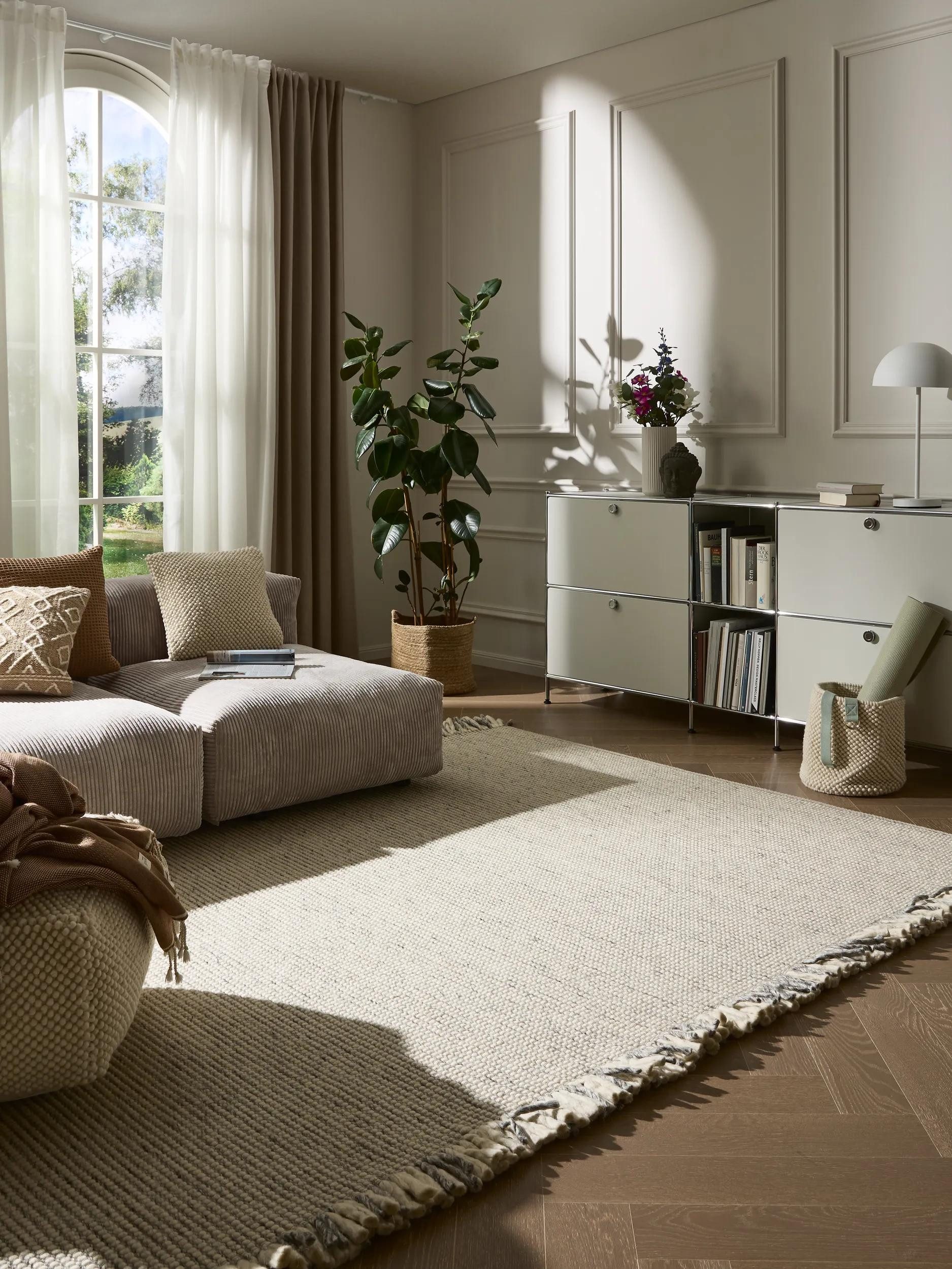 benuta Wollteppich Mary, rechteckig, Höhe: 5 mm, 100% Wolle, Teppich Wohnzimmer, Schlafzimmer, Esszimmer, Flur, Hygge
