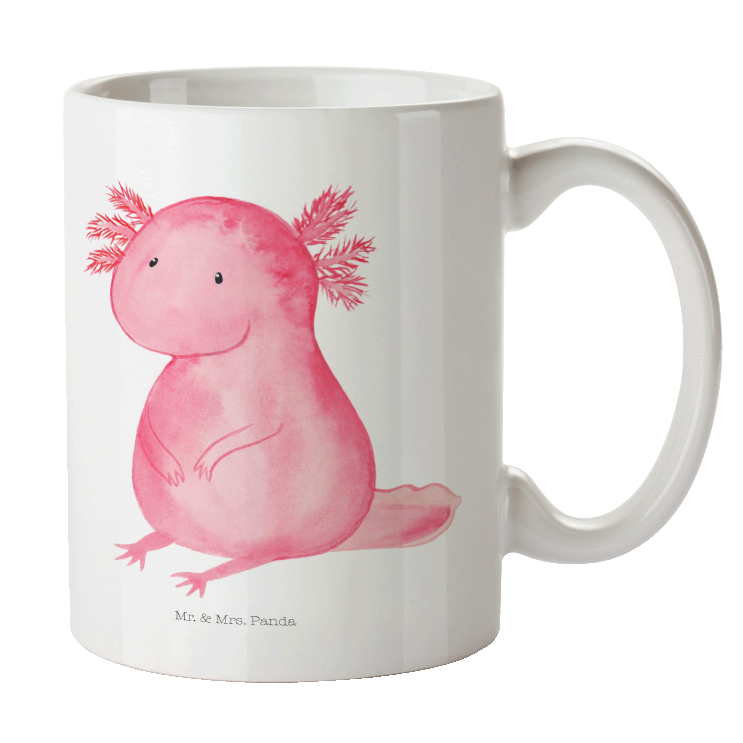 Keramik - Tasse Mrs. Axolotl Motive, - Weiß Teet, Tasse Kaffeetasse, & zufrieden, Panda Geschenk, Mr.