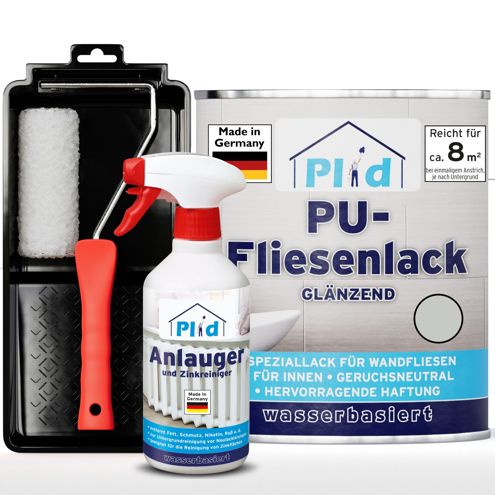 plid Fliesenlack Premium Fliesenlack Fliesen Lack Fliesenfarbe Anlauger Lackierset, schnelltrocknend, spritzwasserbeständig, verarbeitungsfertig